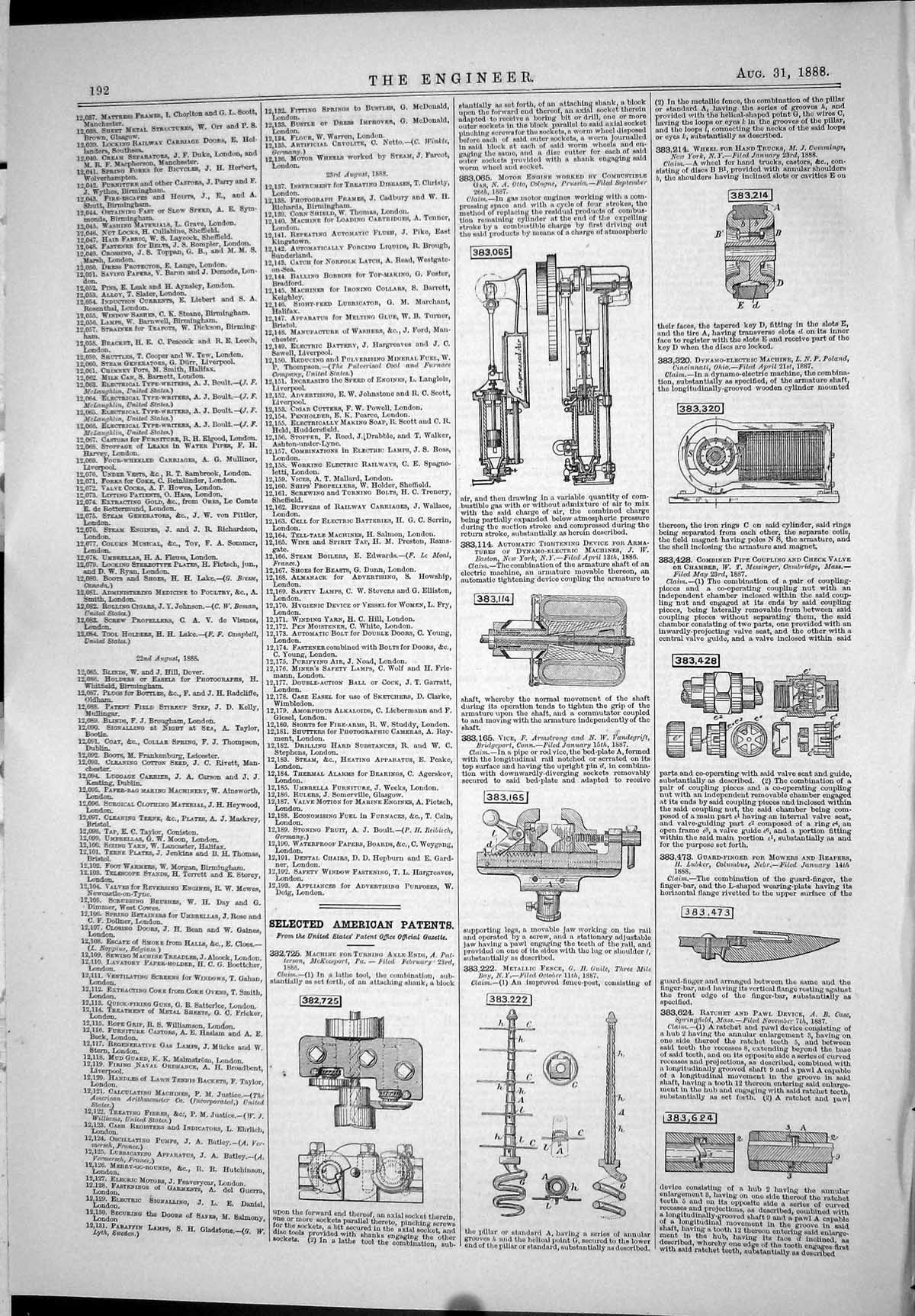 Antique Old Print 1888 American Patents Machine Axle Ends Ratchet Pawl Device