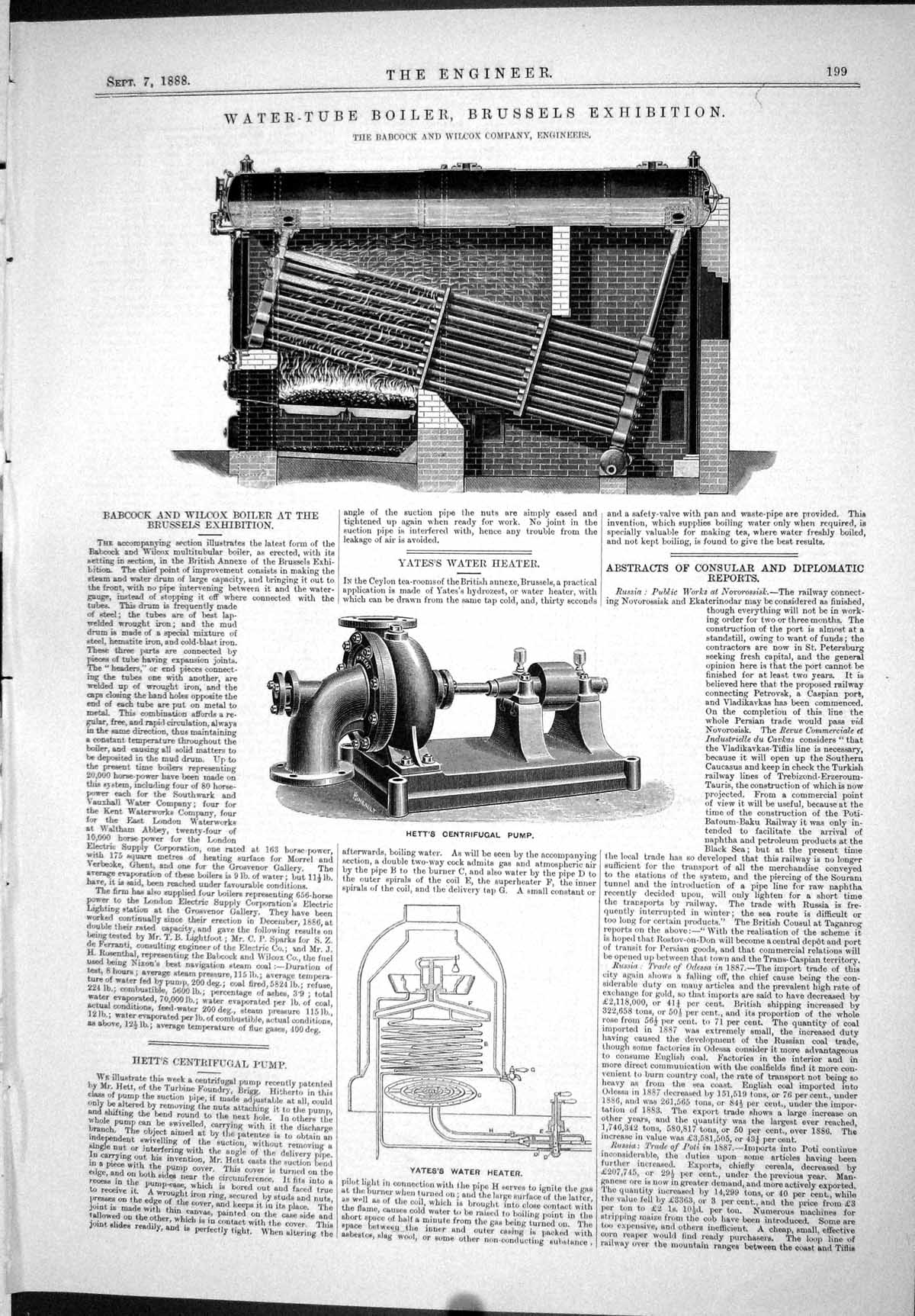 Antique Print 1888 Water-Tube Boiler Brussels Babcock Hett Centrifugal Pump