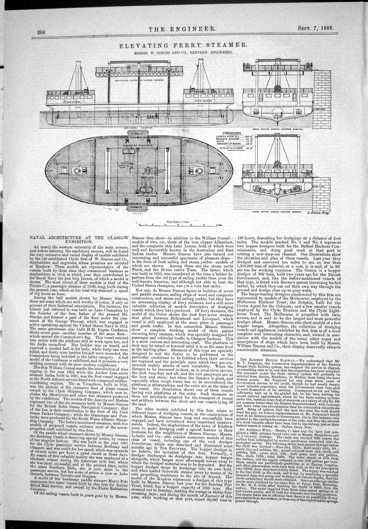 Old 1888 Engineering Elevating Ferry Steamer Simons Renfrew Machinery Victorian