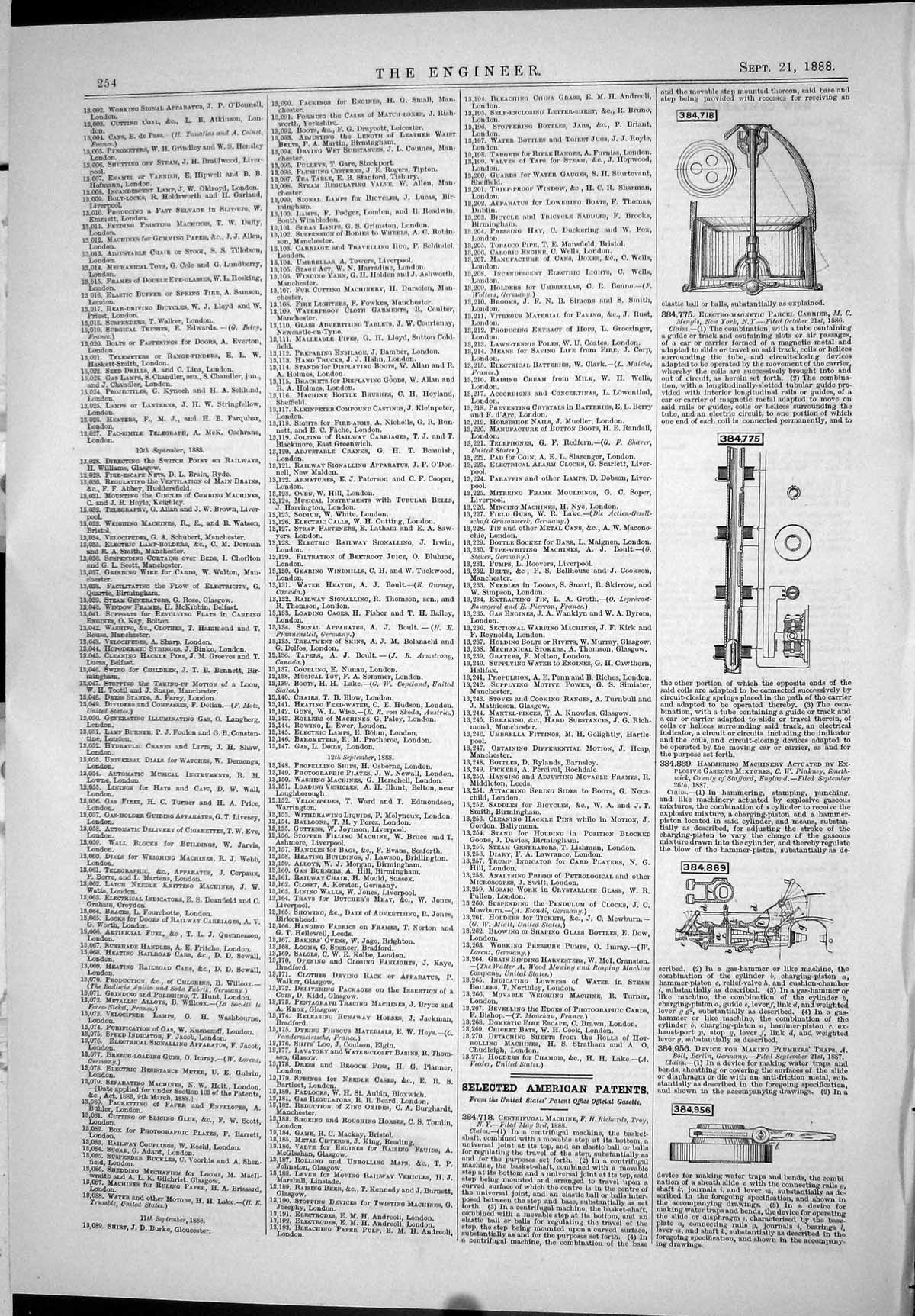 Old American Patents 1888 Engineering Hammering Machinery Parcel Carr Victorian