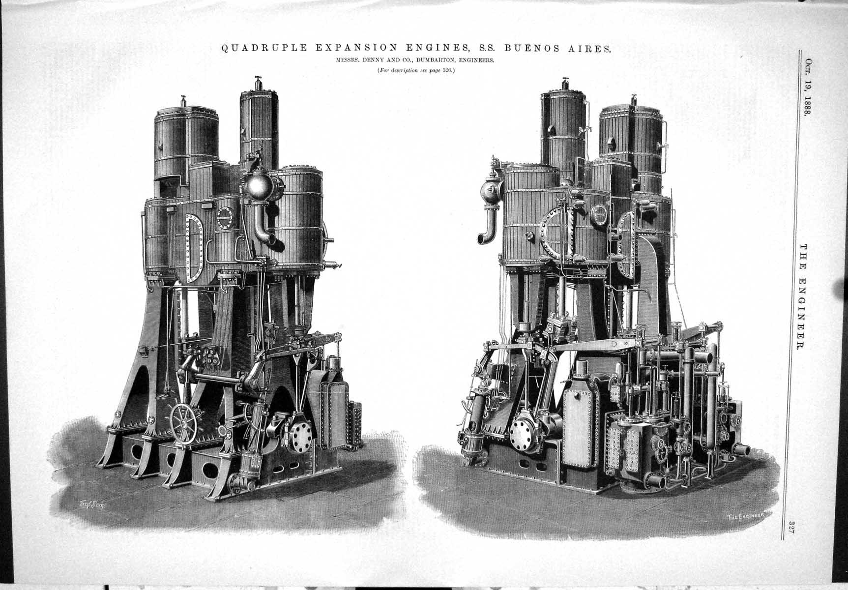 Old 1888 Quadruple Expansion Engines Ship Buenos Aires Denny Dumbarto Victorian