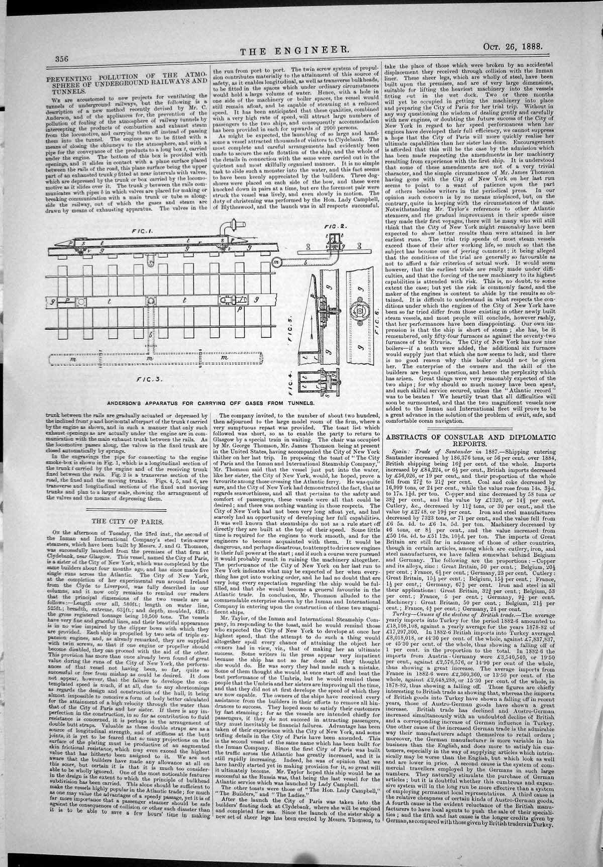 Antique Print 1888 Anderson Apparatus Carrying Off Gases Tunnels Machinery 19th