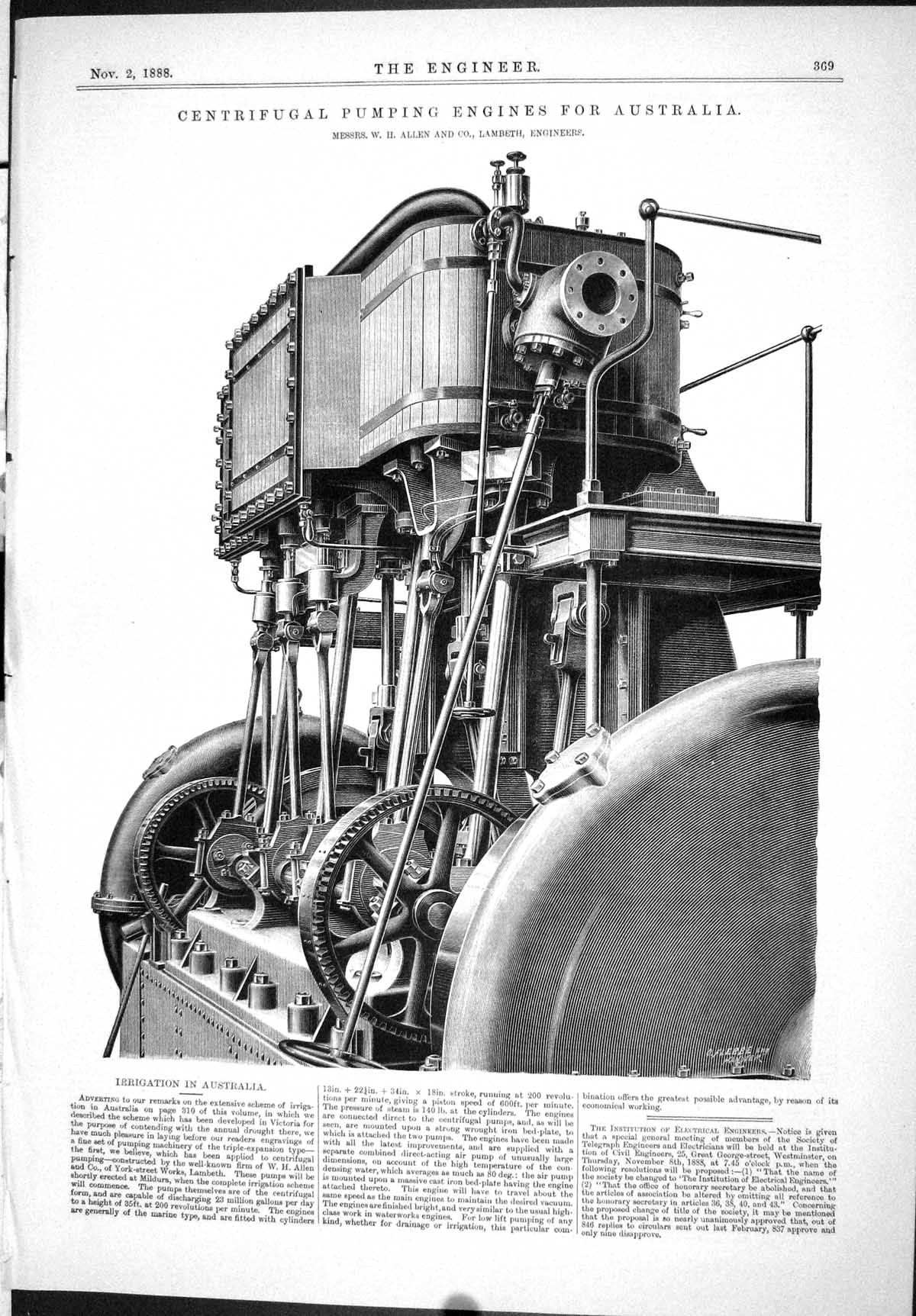 Old 1888 Engineering Centrifugal Pumping Engines Australia Allen Lamb Victorian
