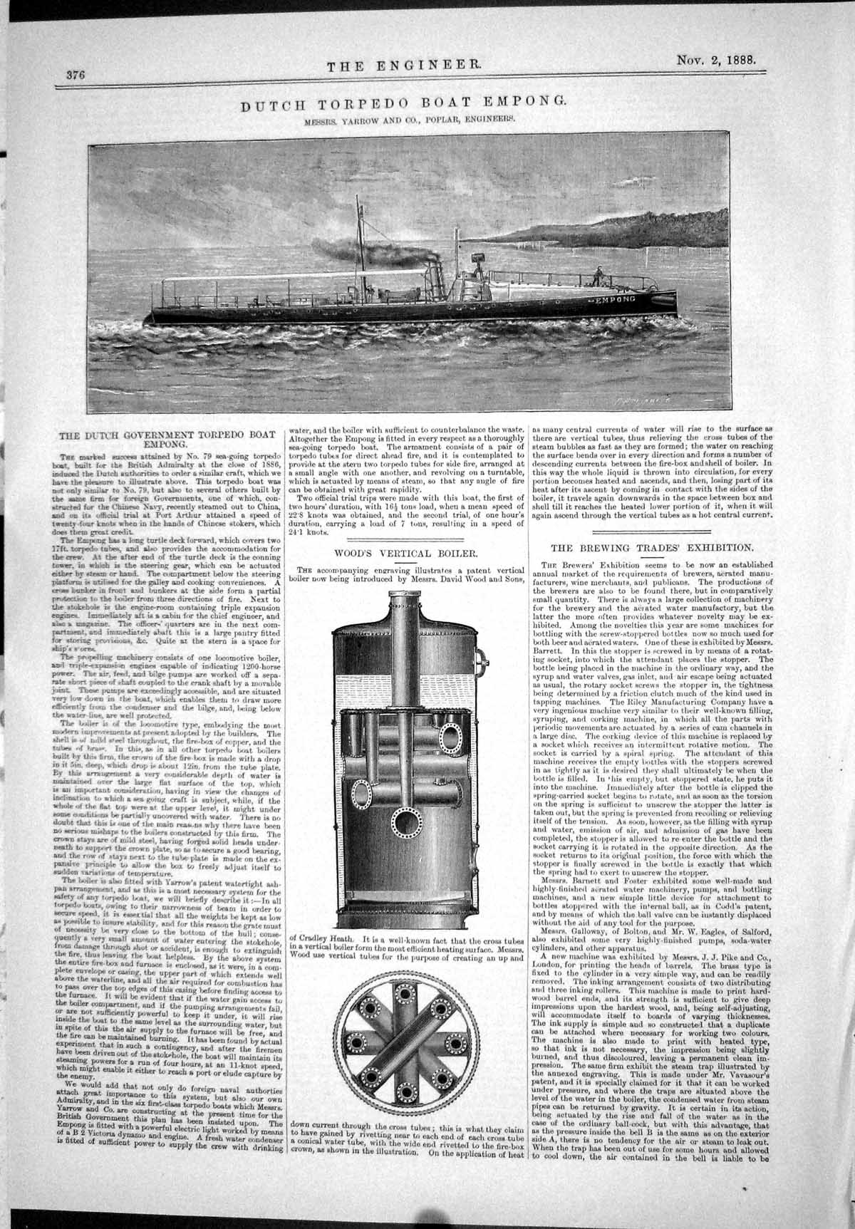 Antique Print 1888 Dutch Torpedo Boat Empong Yarrow Wood'S Vertical Boiler 19th