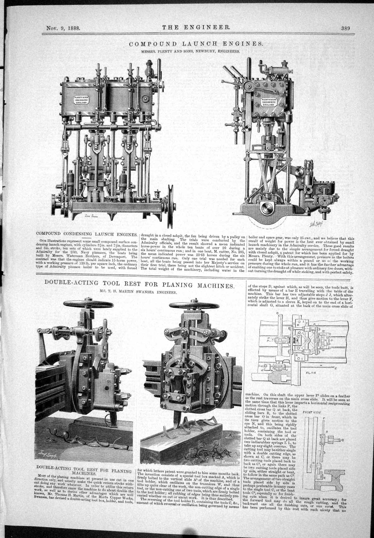 Old 1888 Compound Launch Engines Plenty Double-Acting Tool Rest Marti Victorian
