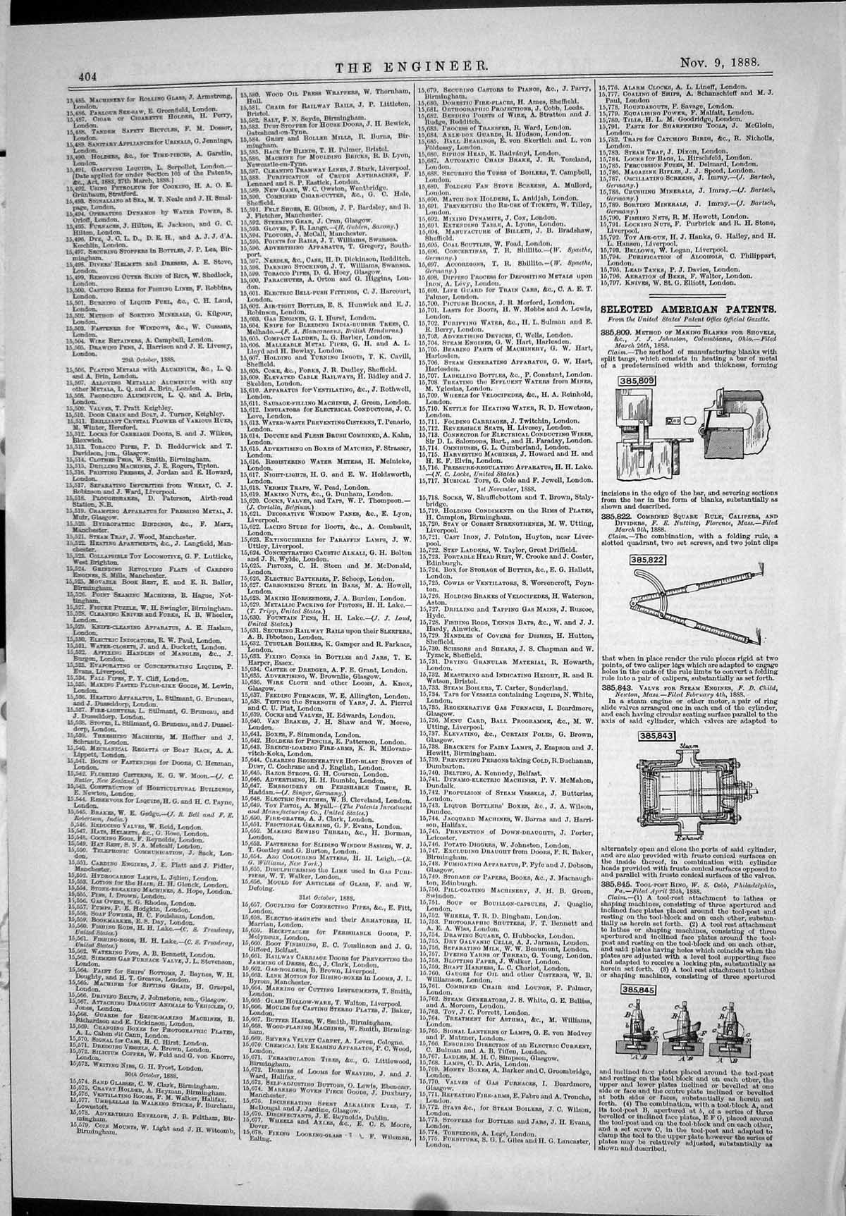 Old Selected American Patents 1888 Valve Steam Engines Tool-Post Ring Victorian