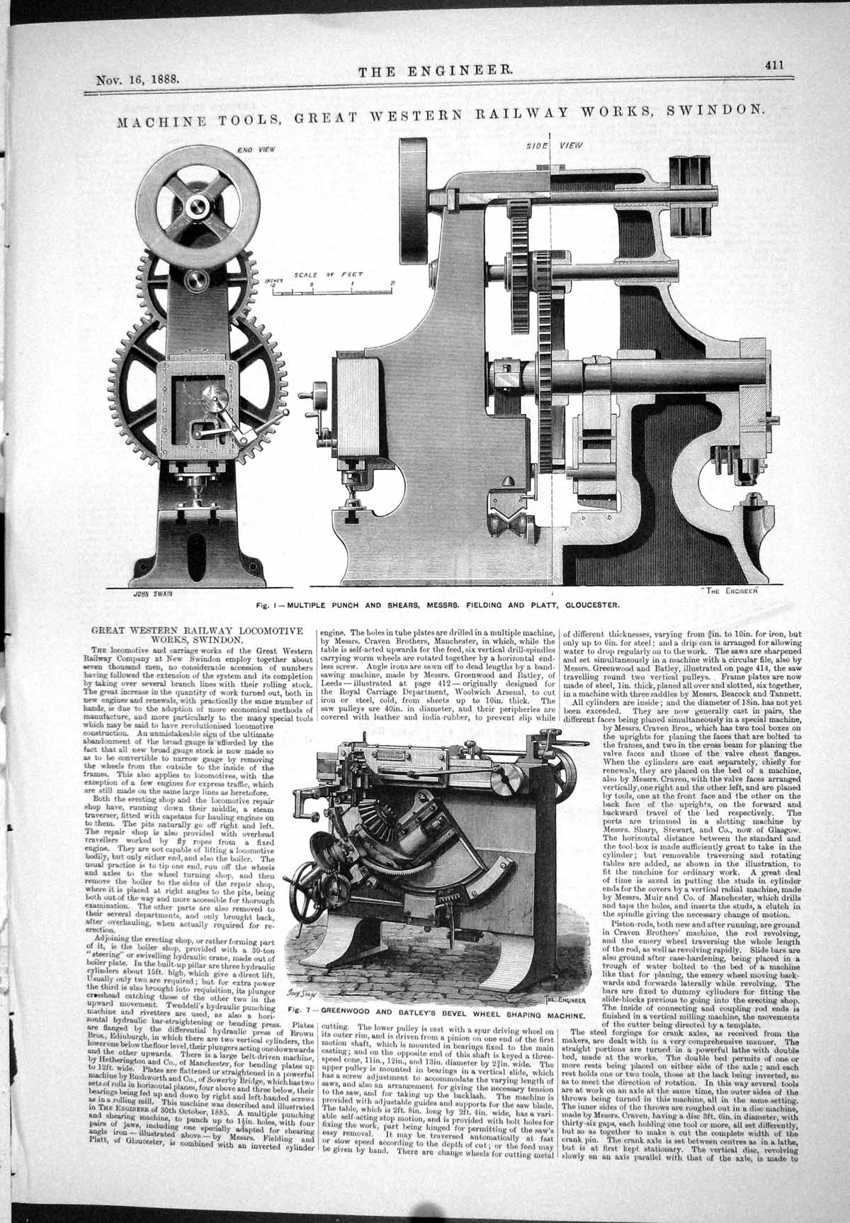 Antique Old Print 1888 Machine Tools Railway Works Swindon Greenwood Band Saw