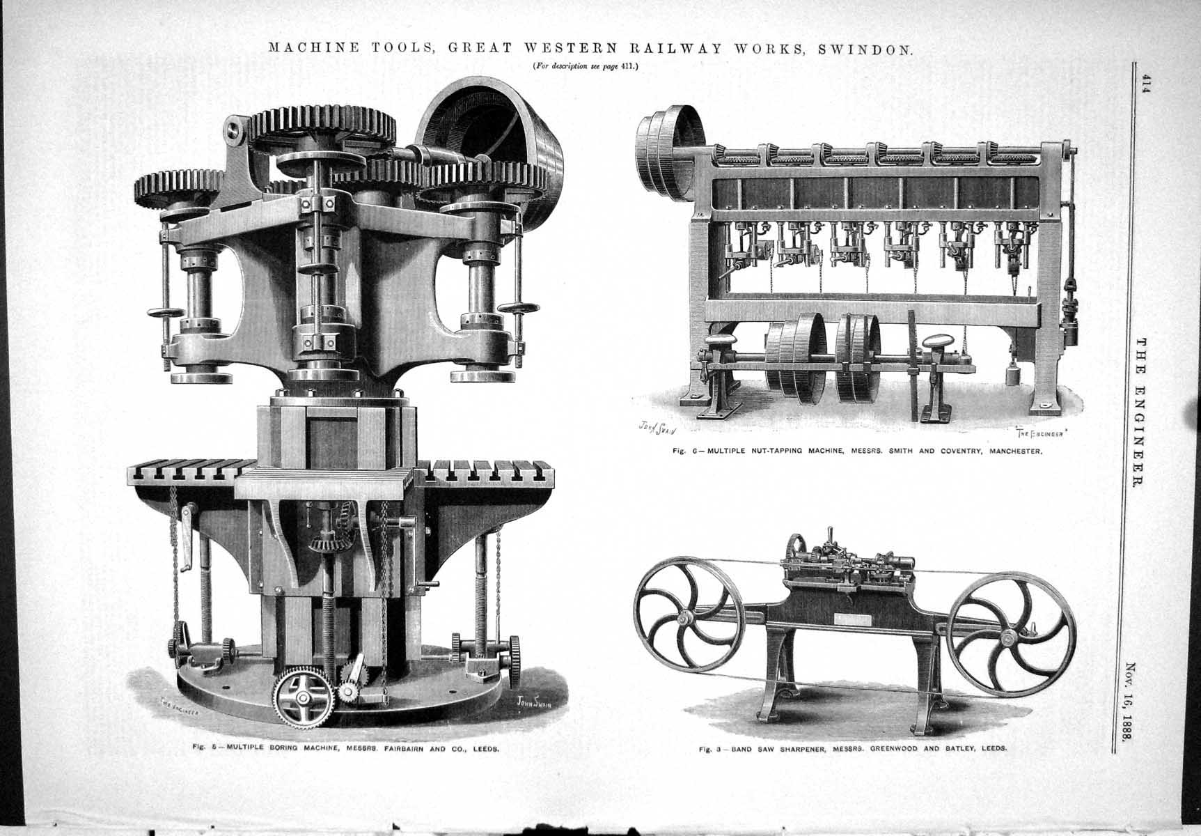 Old Print 1888 Machine Tools Railway Swindon Band Saw Nut-Tapping Boring 19th