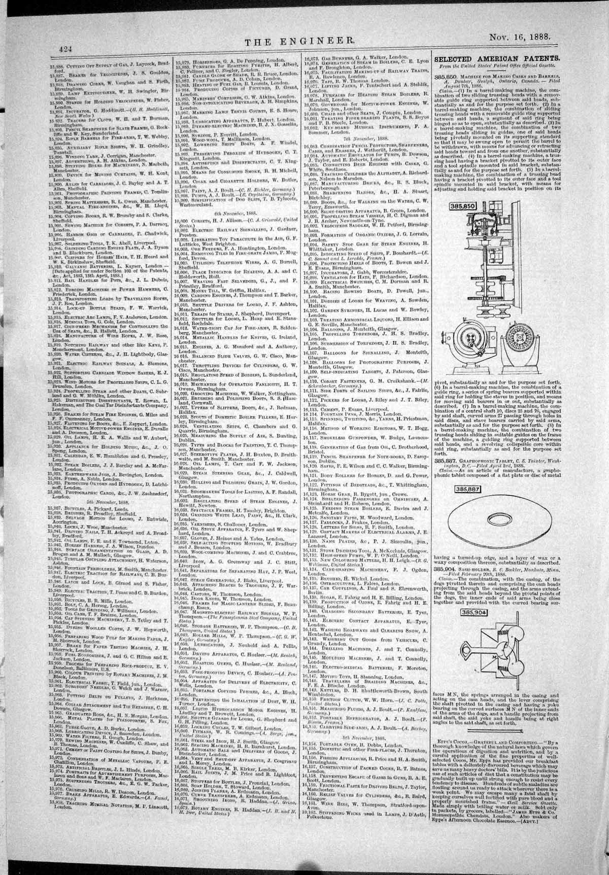 Antique Old Print *6028 1888 Selected American Patents Instruments Machinery