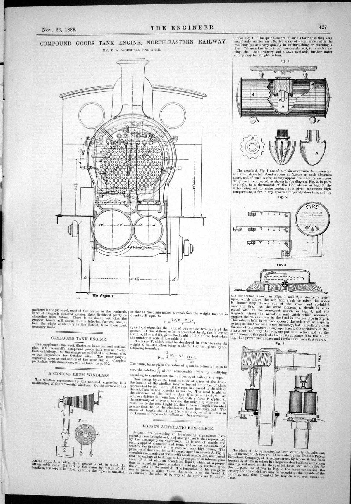 Old Print 1888 Compound Goods Tank Engine Railway Drum Windlass Columbus 19th