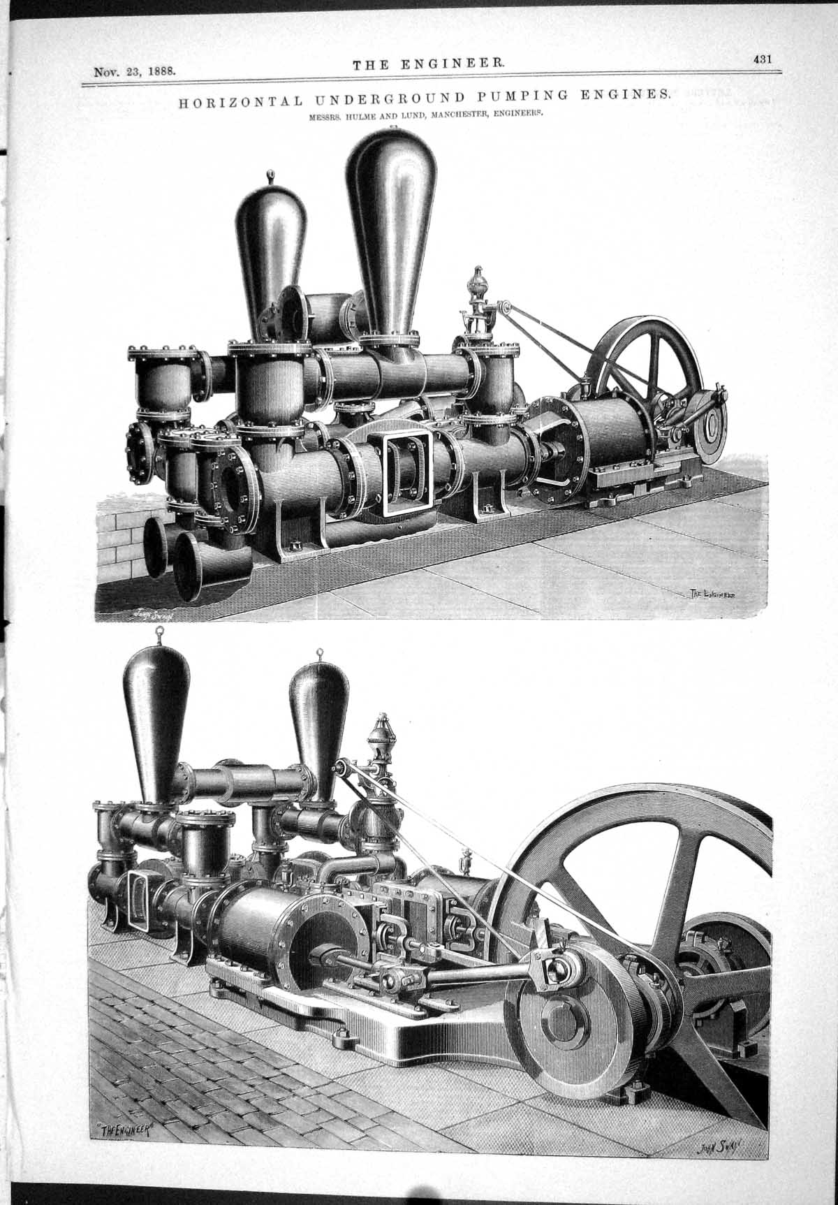 Old 1888 Engineering Horizontal Underground Pumping Engines Hulme Lun Victorian