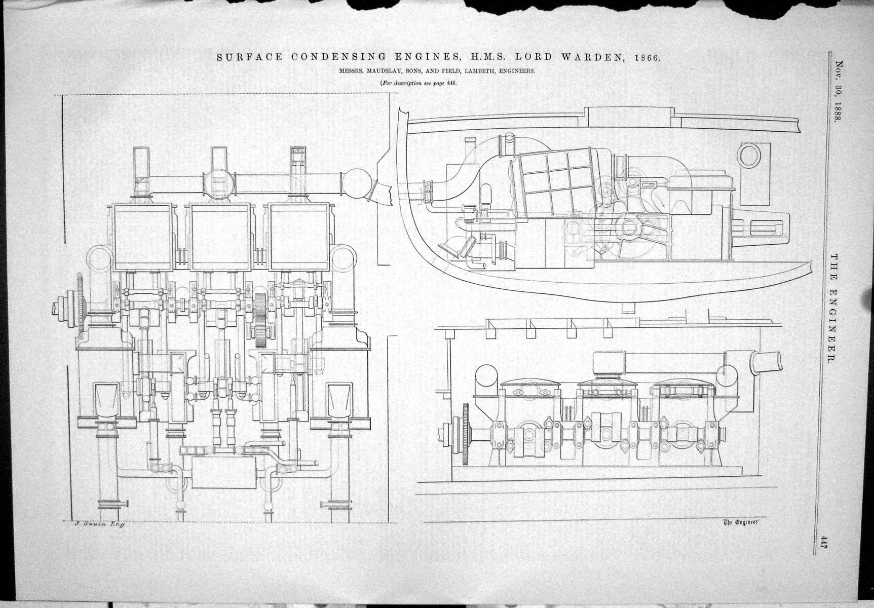 Old 1888 Engineering Surface Condensing Engines Ship Lord Warden Maud Victorian