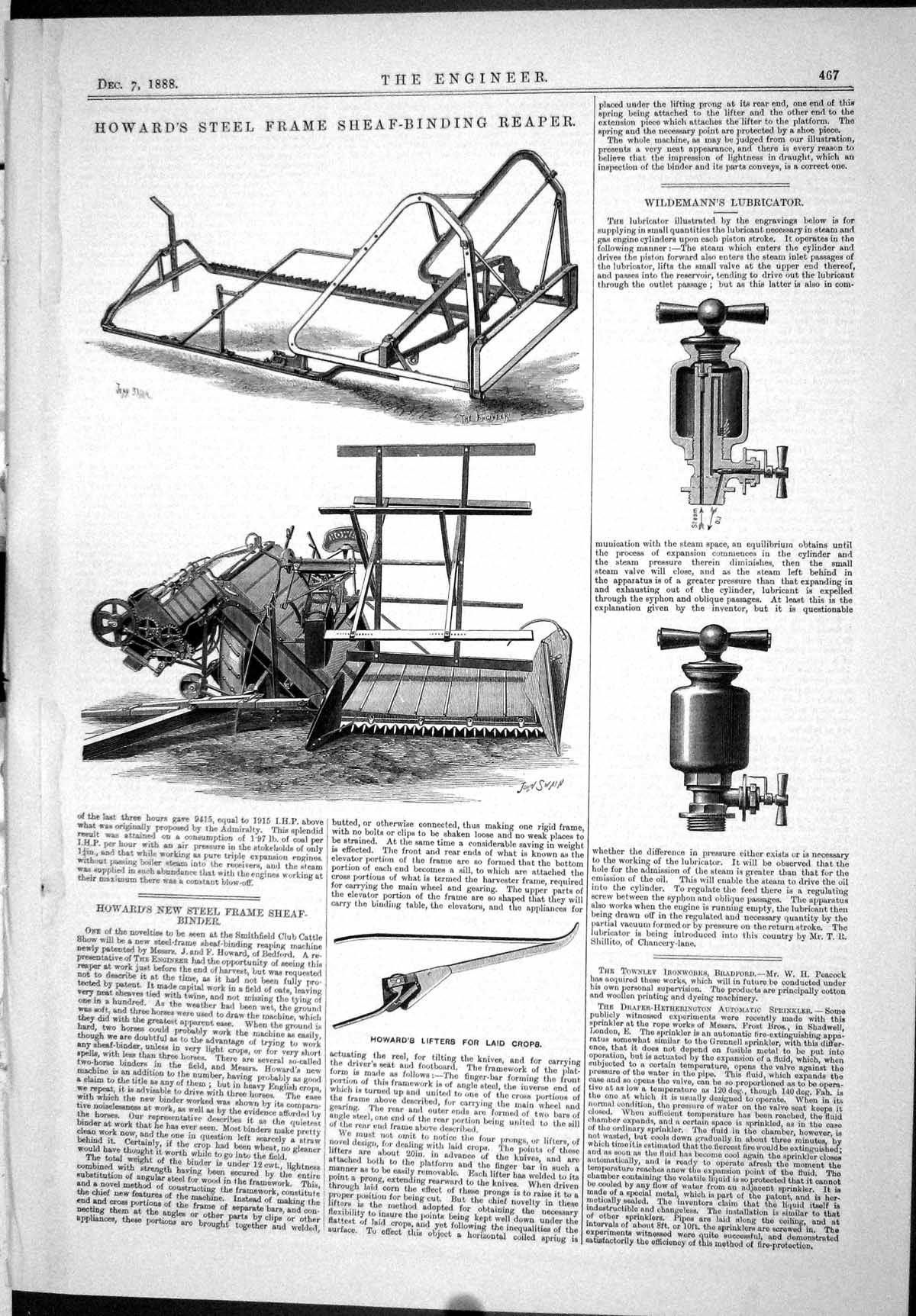 Old 1888 Howard'S Steel Frame Sheaf-Binding Reaper Wildemann Lubricat Victorian