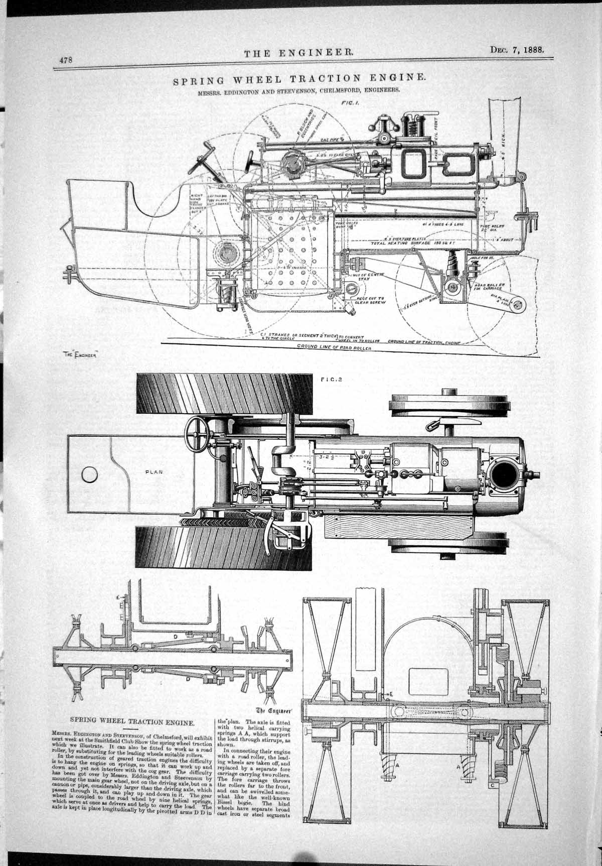 Old 1888 Engineering Spring Wheel Traction Engine Eddington Steevenso Victorian