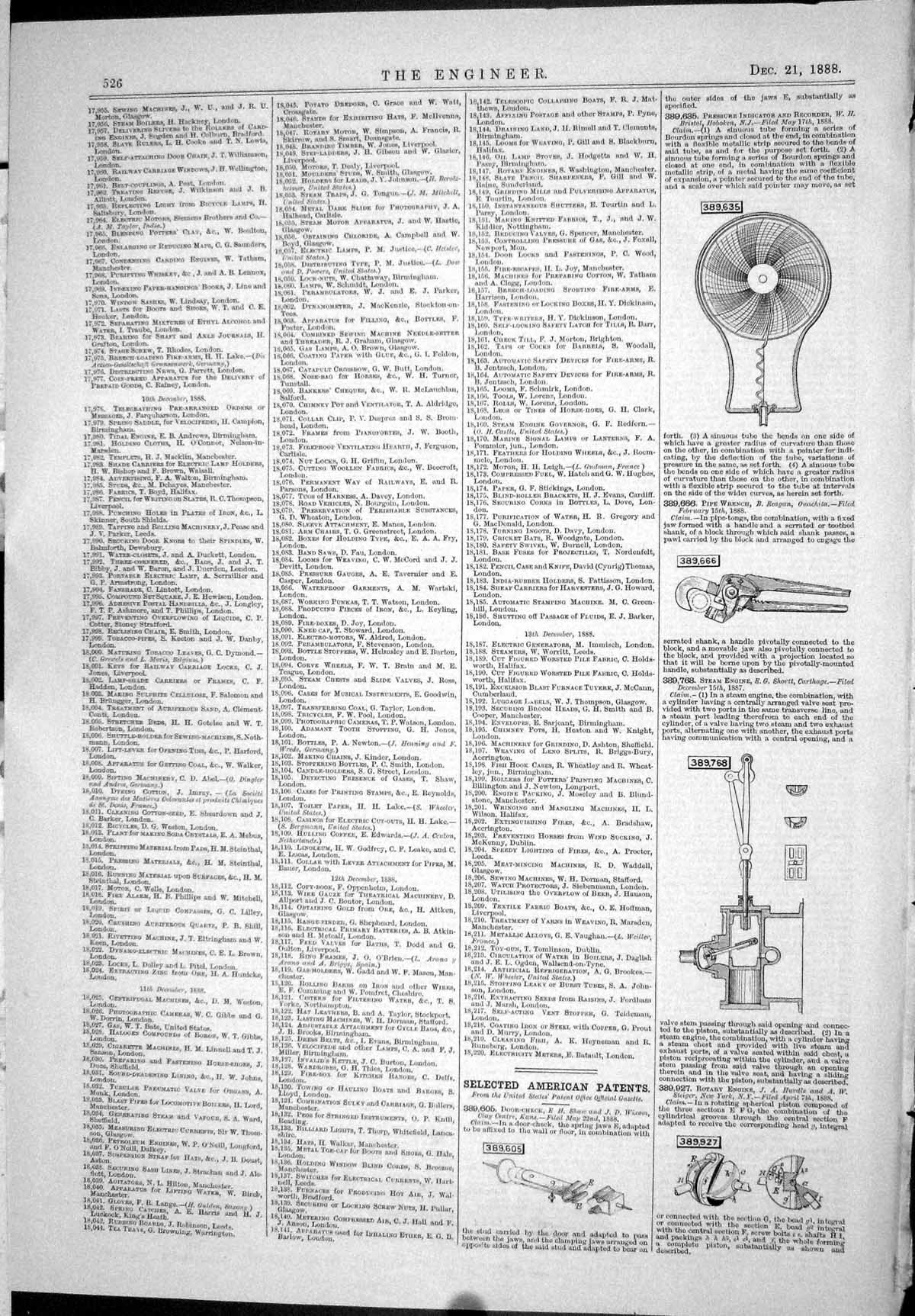 Old Antique Print 1888 Engineering American Patents Machinery Instruments 19th