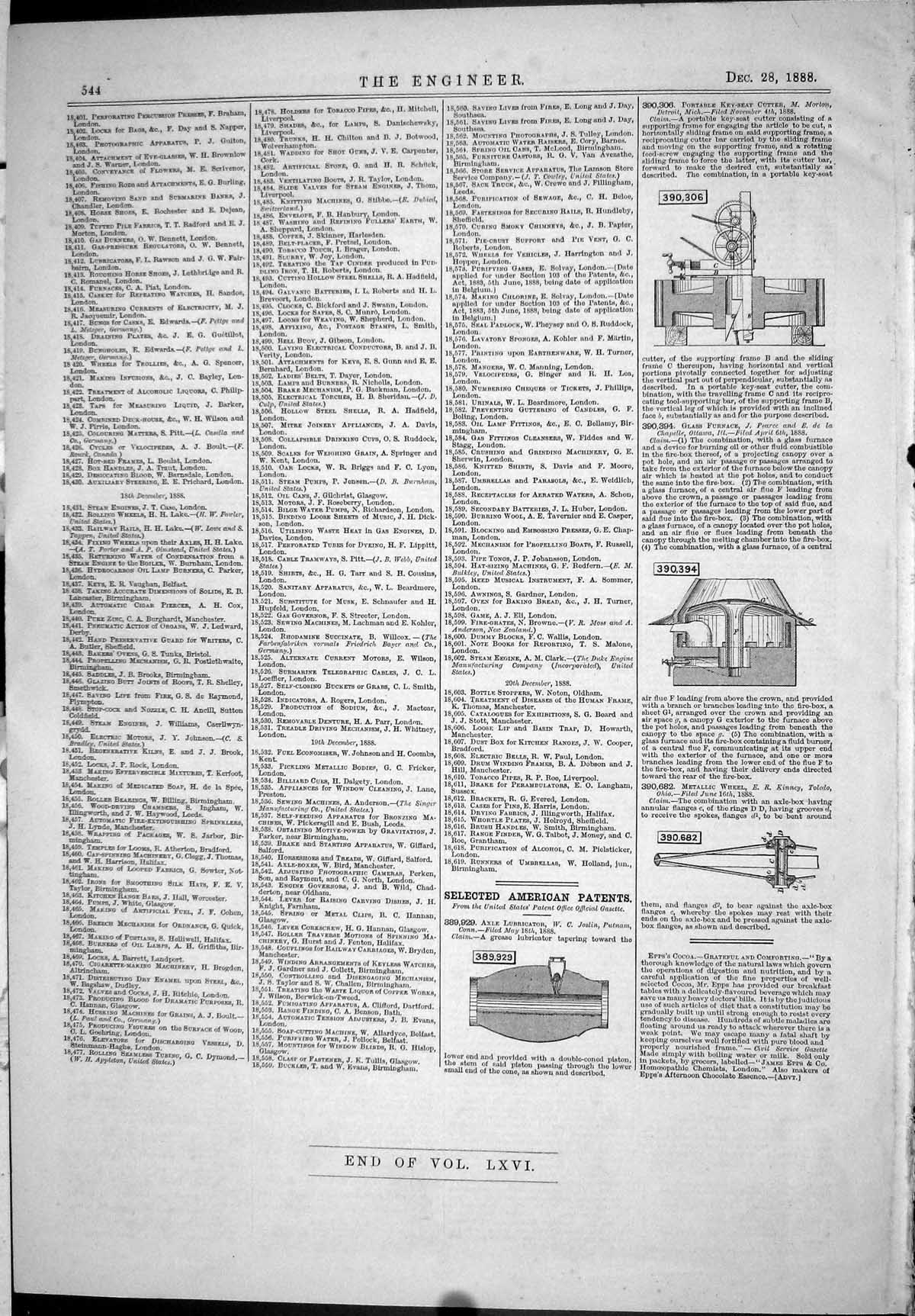 Antique Print *6024 1888 Engineering American Patents Machinery Instruments