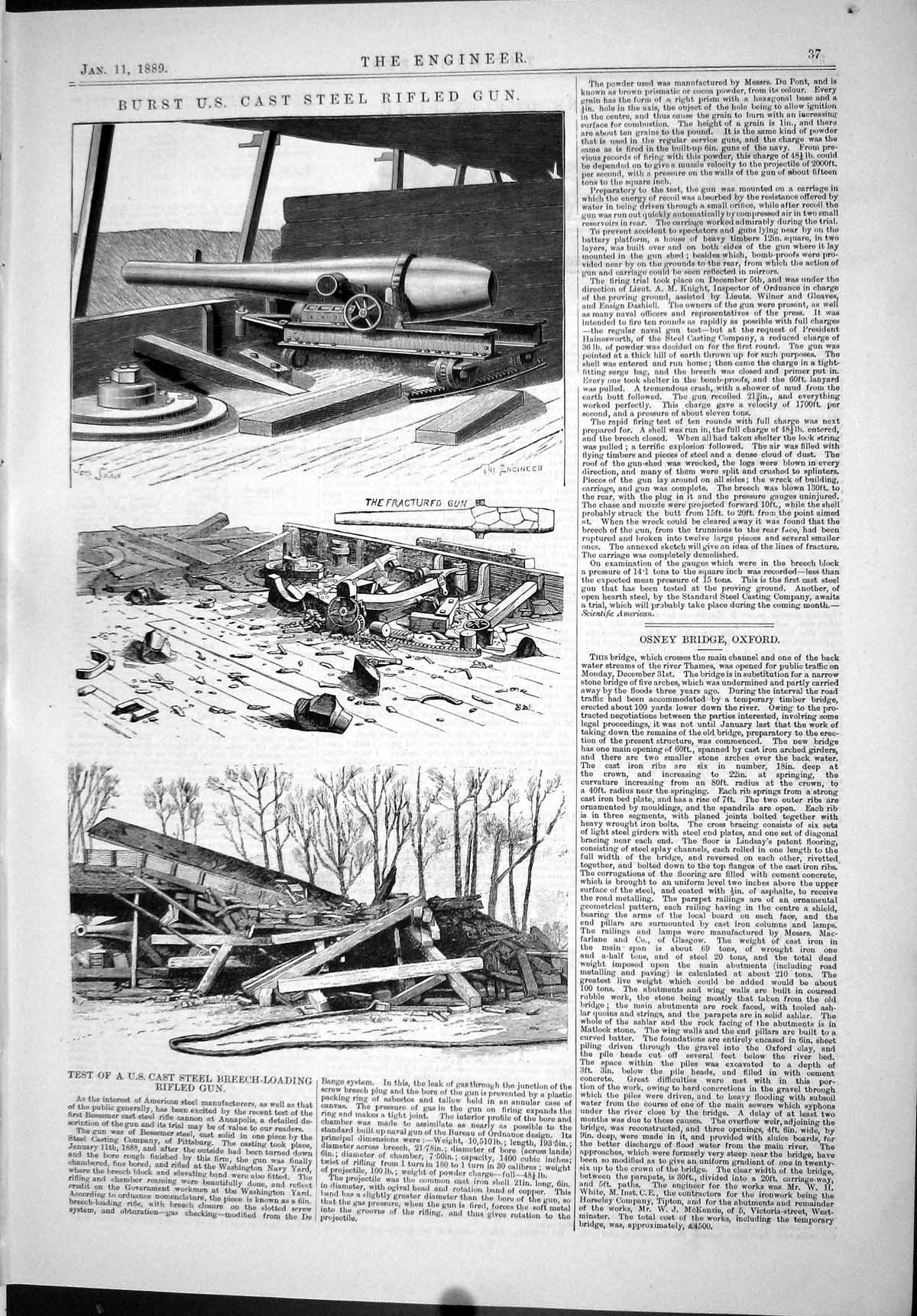 Old Print 1889 Burst Cast Steel Rifled Gun War Weapons Smith Steven Pump 19th