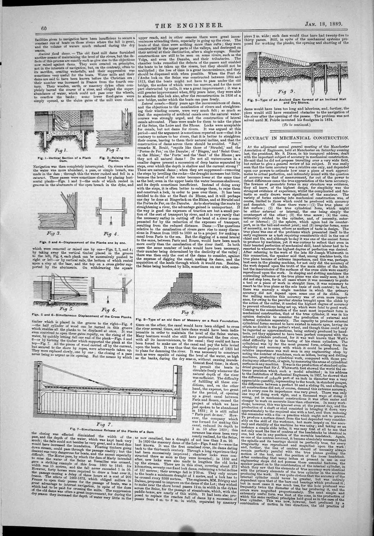 Old Print 1889 Vertical Section Plank Canalisation Rivers Rock Foundation 19th