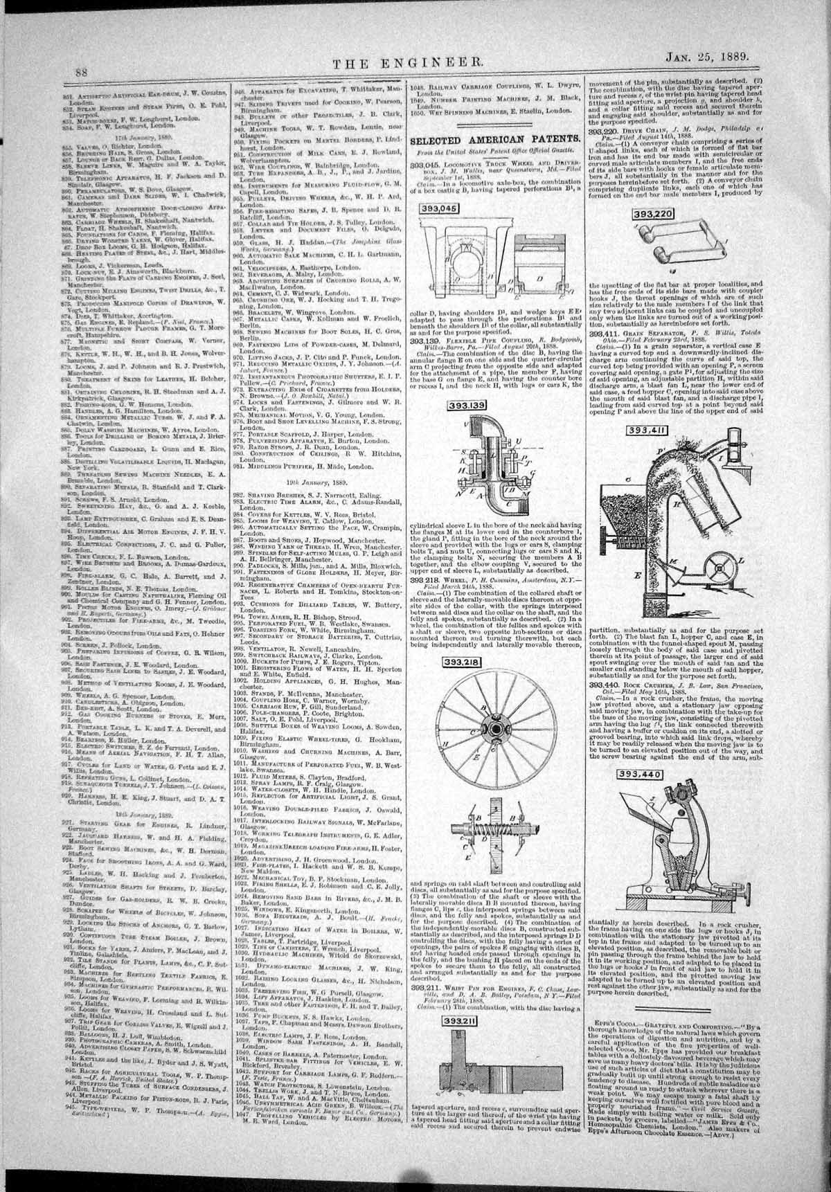 Old Print 1889 American Patents Wallis Cummins Chase Engines Dodge Willis 19th