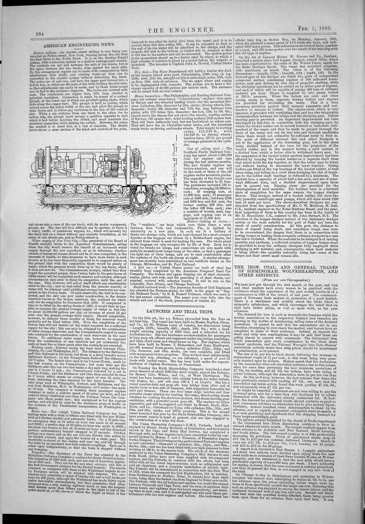 Antique Print 1889 Engineering American News Electric Railway Engine Trains