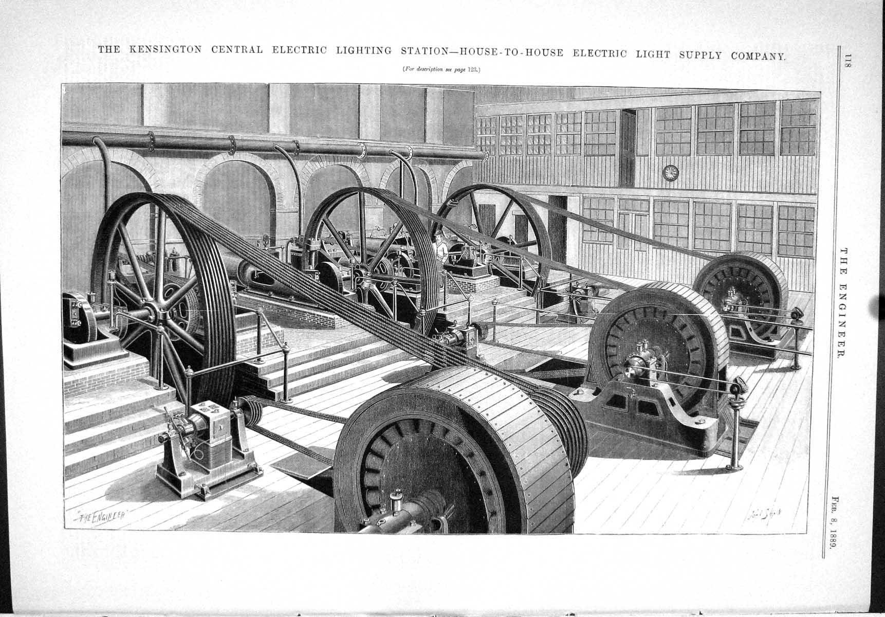 Antique Old Print Kensington Central Electric Lighting Station 1889 Machinery
