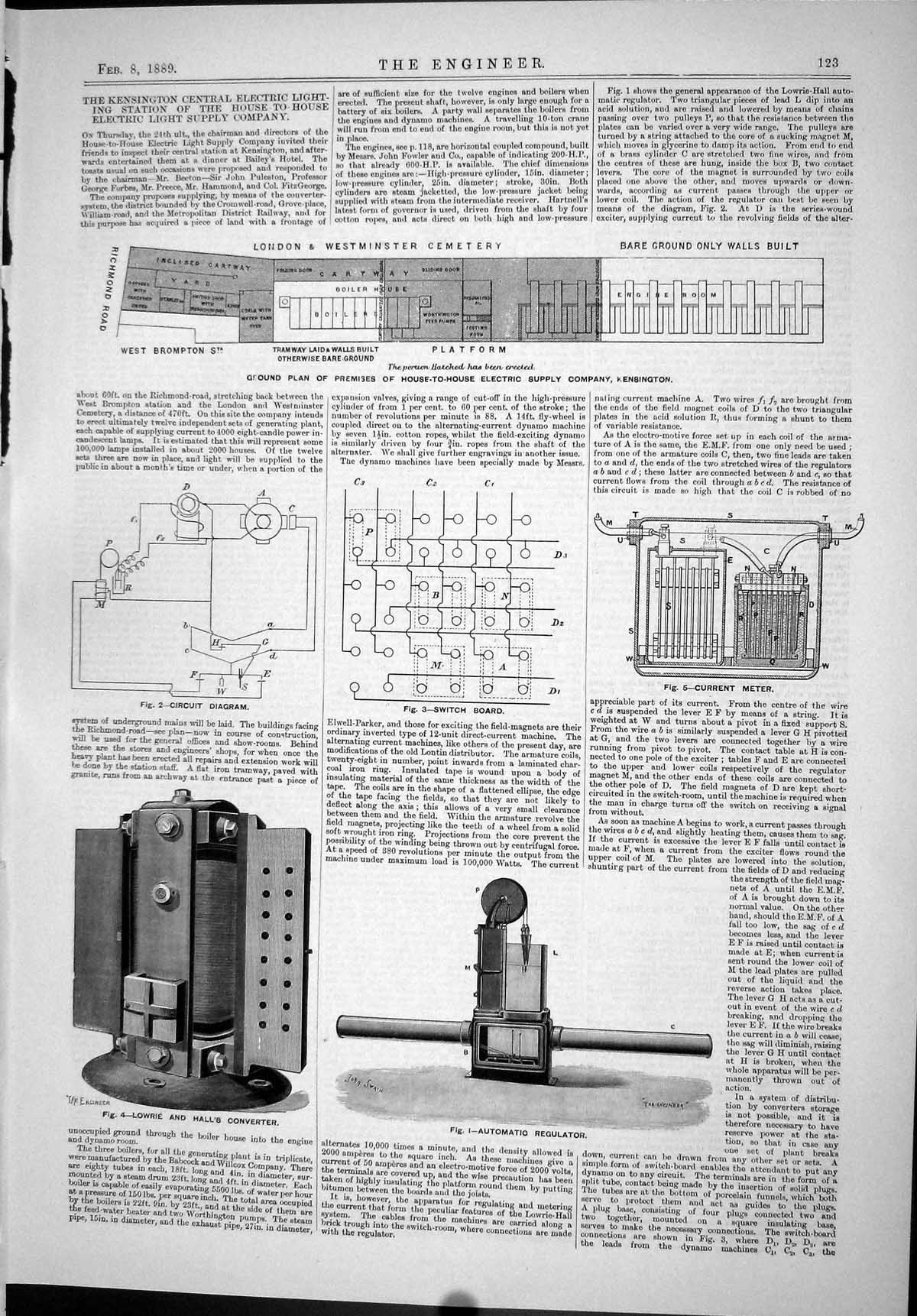 Old 1889 Kensington Electric Lighting Station Current Meter Lowrie Ha Victorian