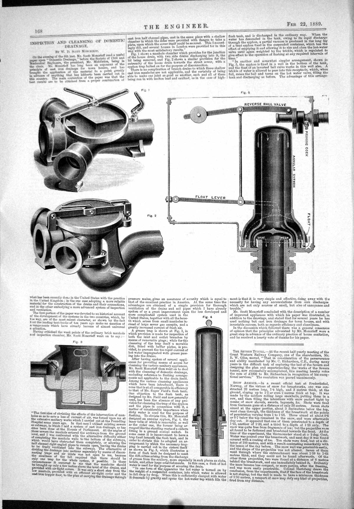 Antique Old Print 1889 Inspection Cleansing Domestic Drainage Scott Moncrieff