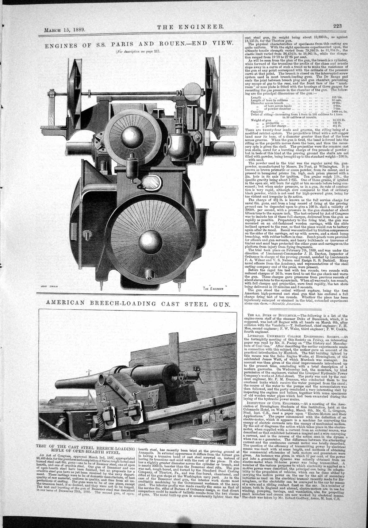Old 1889 Engines Ship Paris Rouen Breech-Loading Cast Steel Gun Ameri Victorian