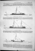 Antique Print 1889 Desgins First-Clas Battle Ships Turret Redoubts Barbette