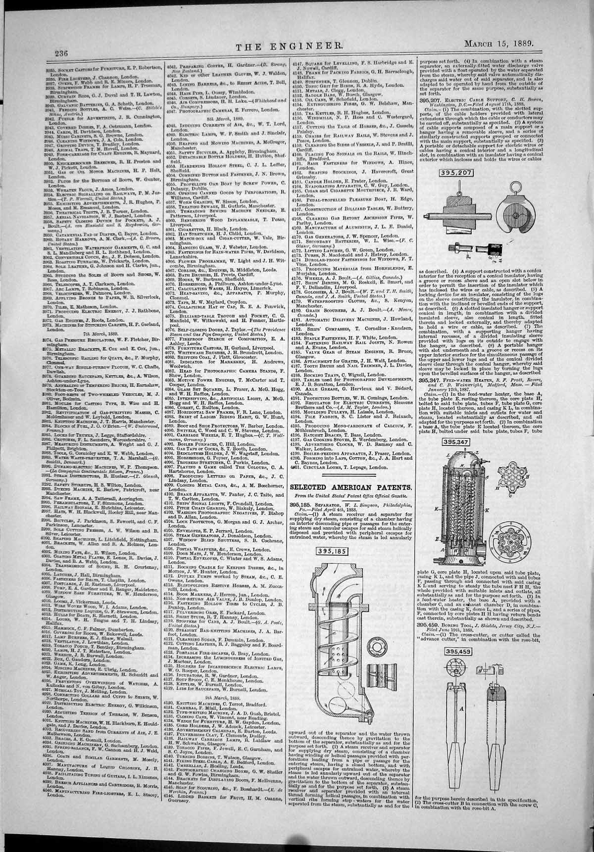 Antique Old Print American Patents 1889 Separator Simpson Bowen Heater Pratt