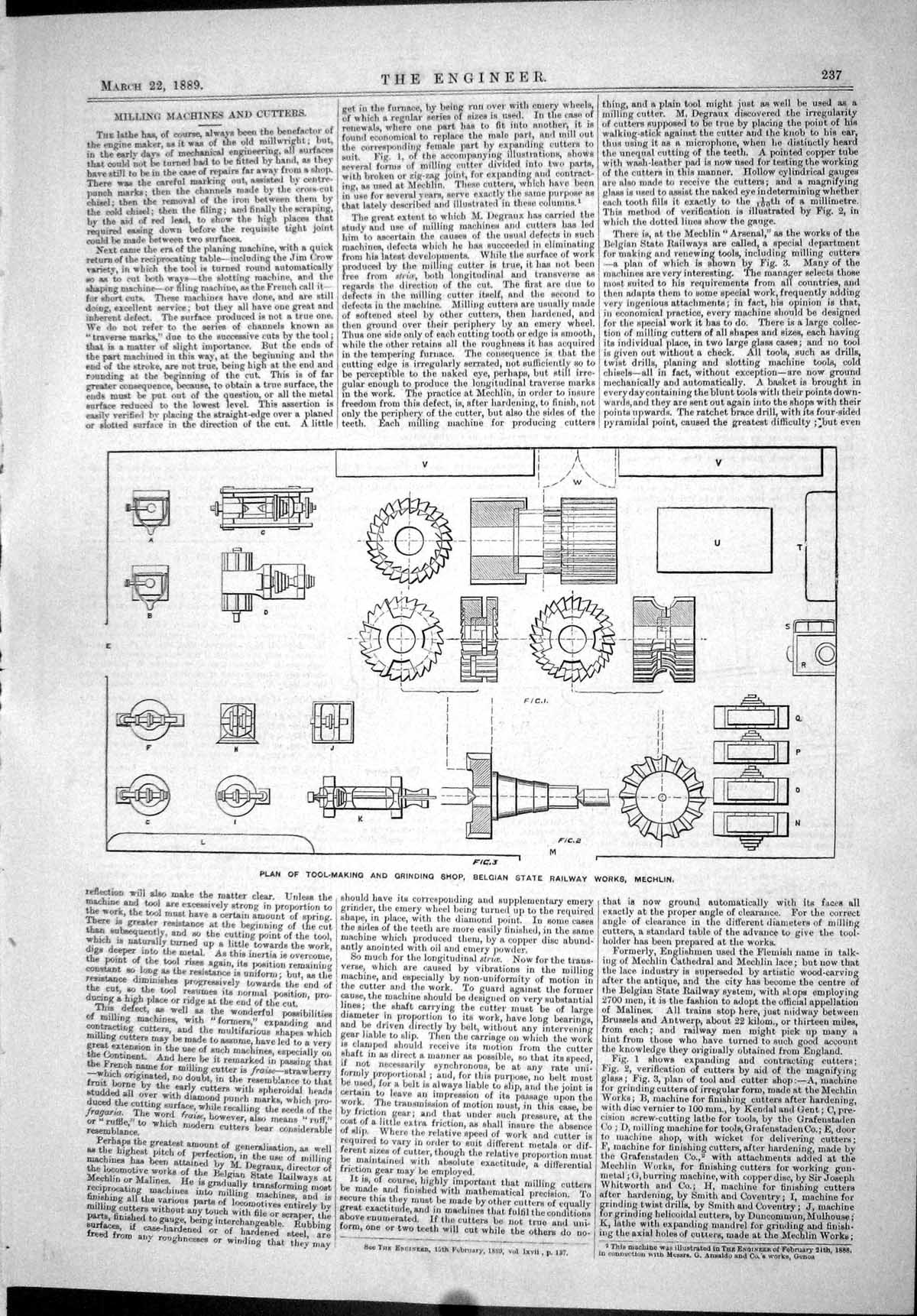 Old 1889 Plan Tool-Making Grinding Shop Belgian Railway Mechlin Valve Victorian