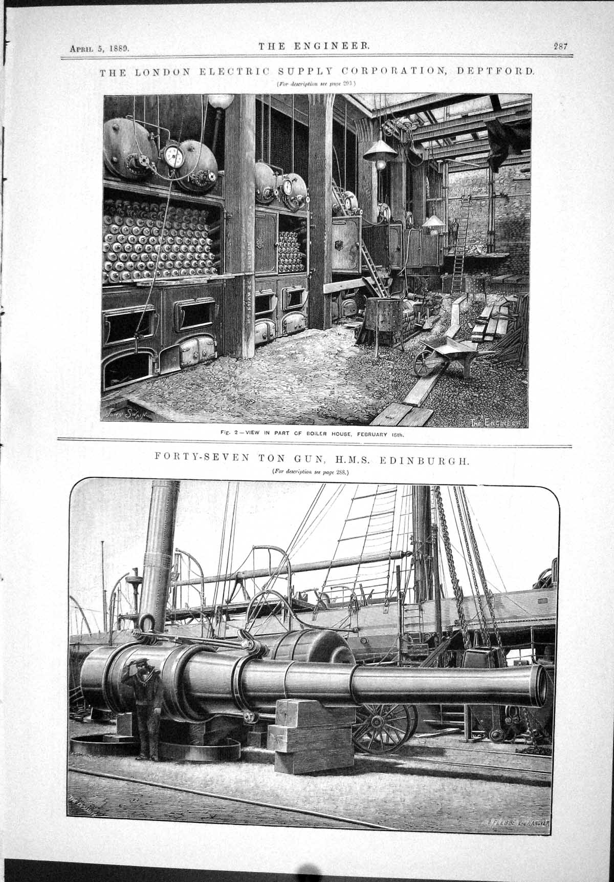 Old 1889 London Electric Supply Deptford Guns Ship Edinburgh Diagrams Victorian