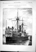Antique Old Print 1889 Majesty Queen Battle Ship Edinburgh Pembroke Dockyard