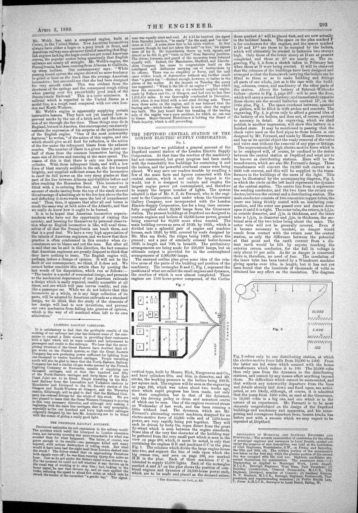 Antique Old Print 1889 Deptford Central Supply Station Electricity Hfast Gas