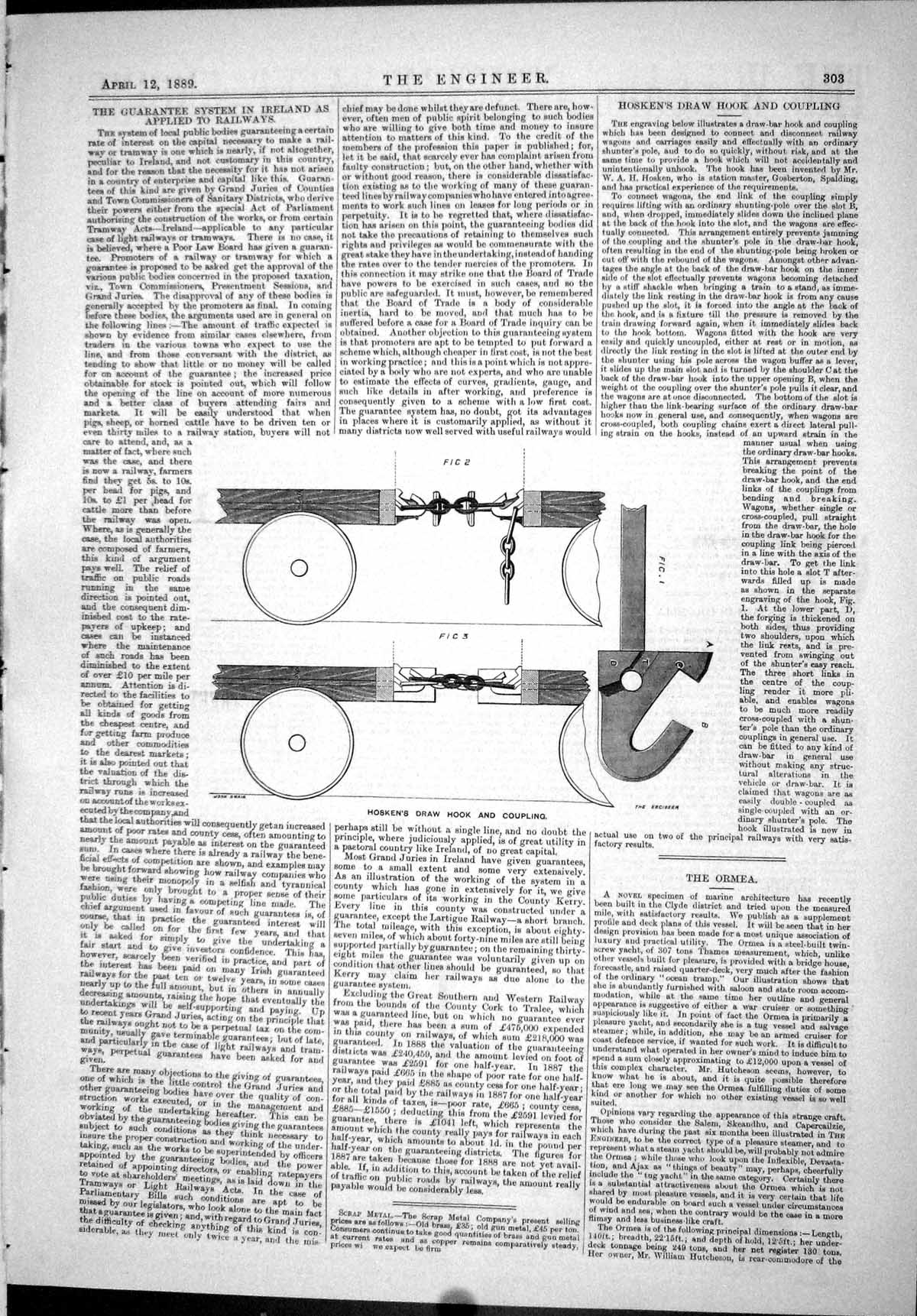 Old Print 1889 Hosken Draw Hook Coupling Brown Oil Cup Columbia Railroad 19th
