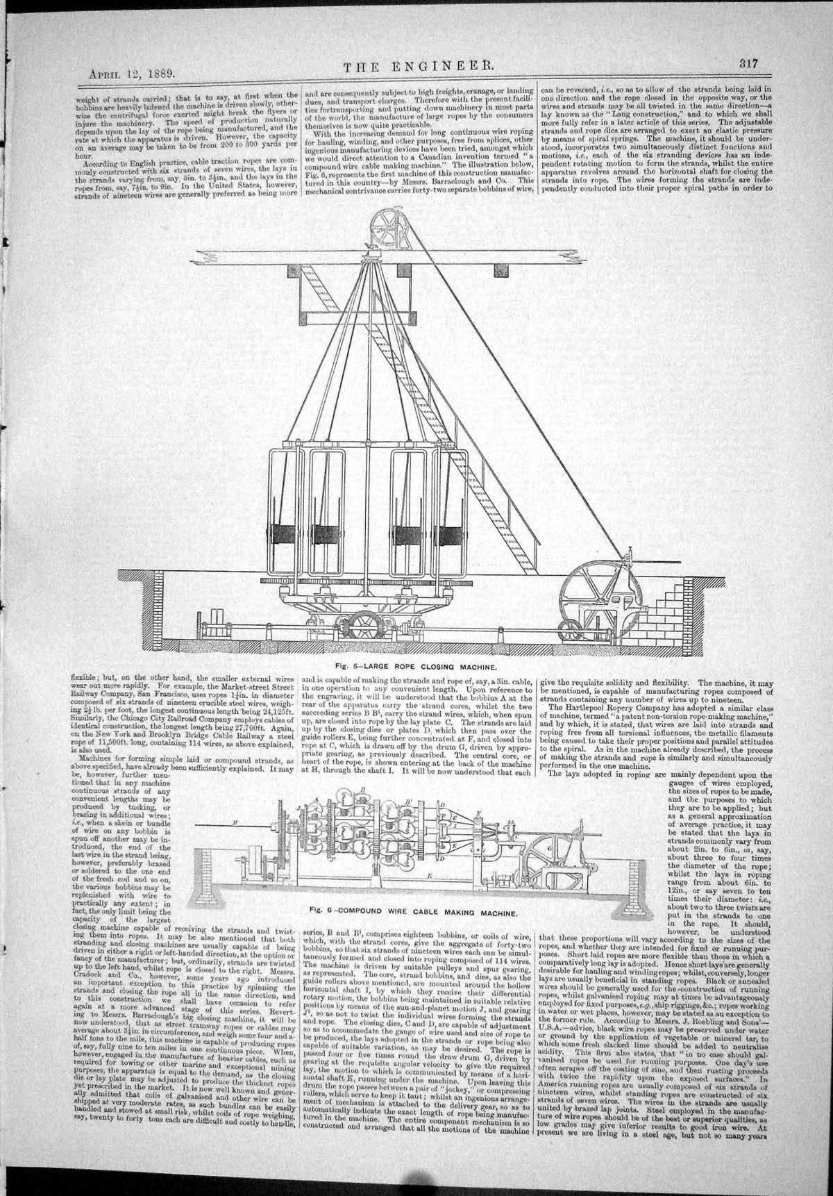 Antique Old Print 1889 Large Rope Closing Machine Compound Wire Cable Making