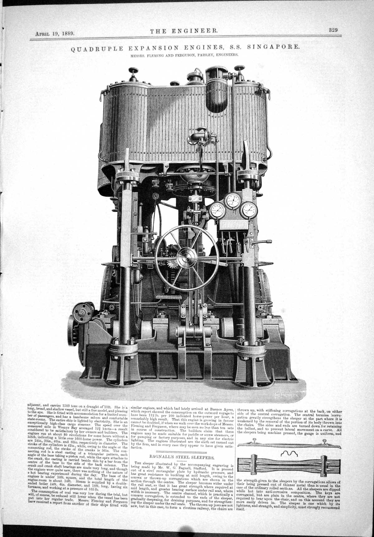 Old 1889 Quadruple Expansion Engines Ship Singapore Fleming Ferguson Victorian