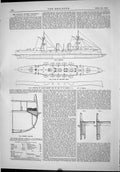 Antique Print 1889 Italian Cruiser Piemonte Watts Ship Midship Section Plan