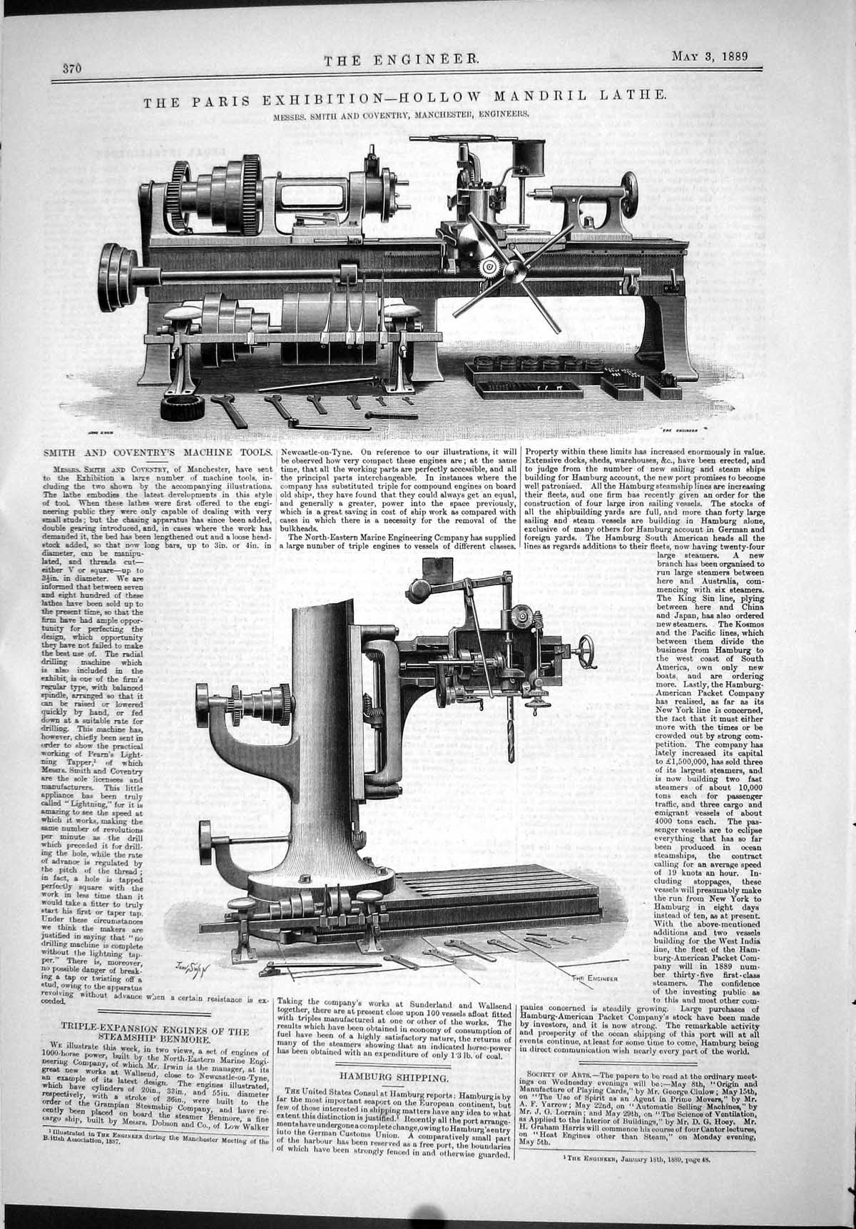 Old 1889 Engineering Hollow Mandrill Lathe Smith Coventry Machinery T Victorian
