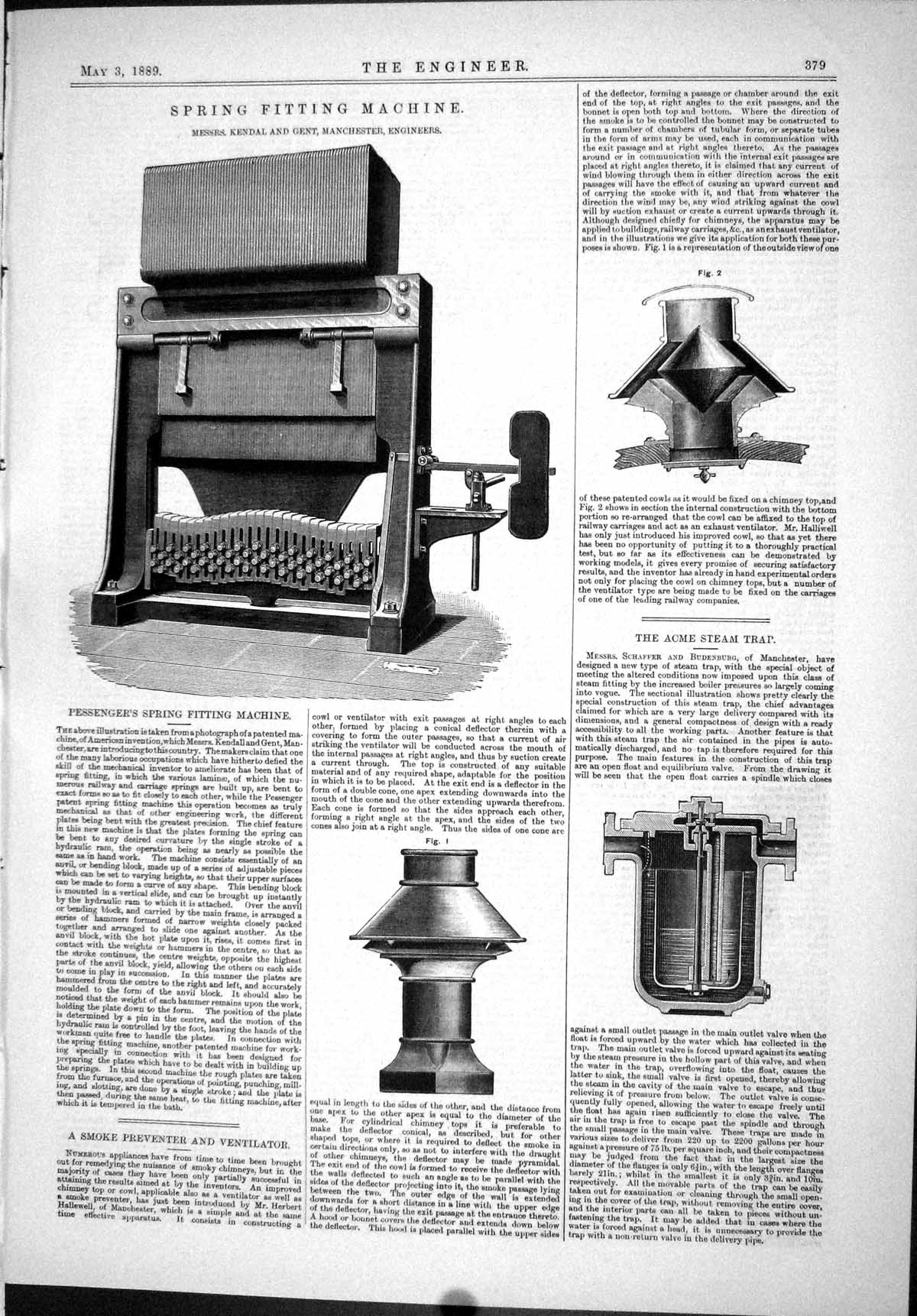 Old 1889 Spring Fitting Machine Kendal Smoke Ventilator Acme Steam Tr Victorian