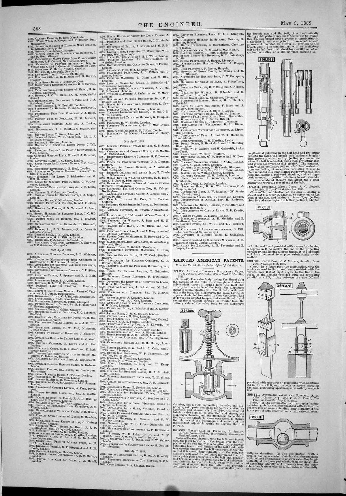 Antique Print American Patents 1889 Pressure Valve Johnson Peterson Abbott 19th