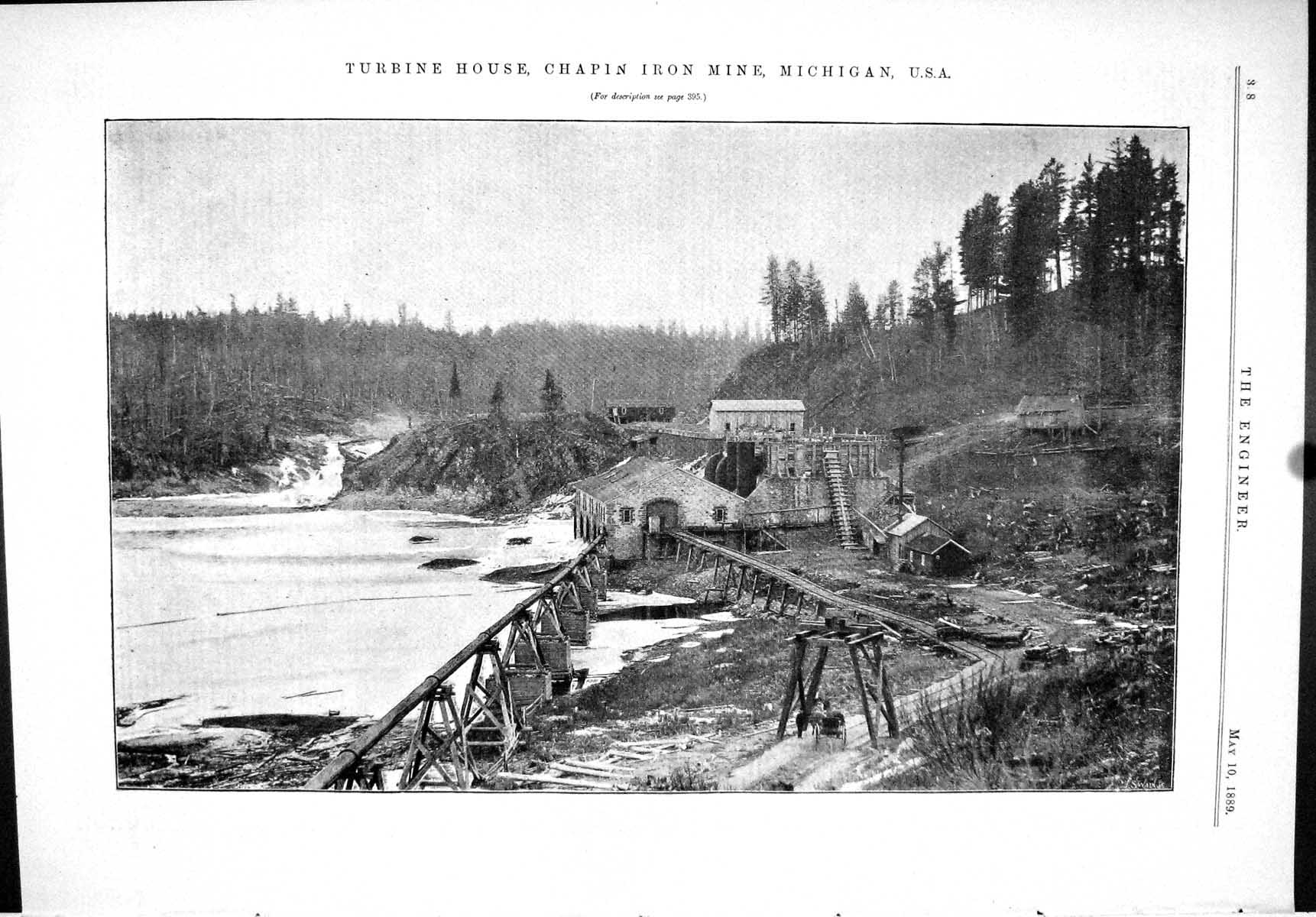 Old Print 1889 Turbine House Chapin Iron Mine Michigan America Photograph 19th