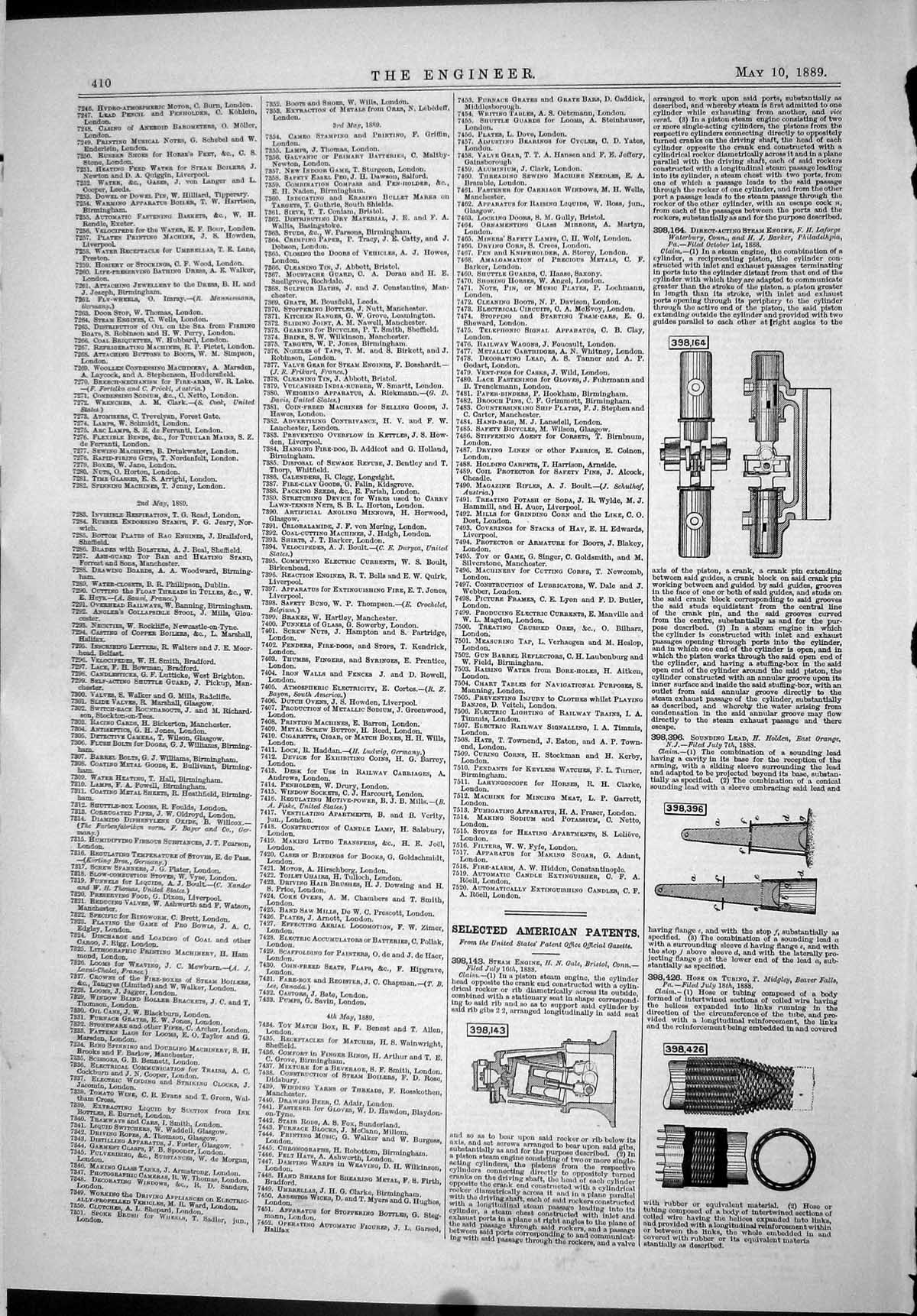 Antique Print American Patents 1889 Steam Engine Gale Hen Laforge Midgley 19th