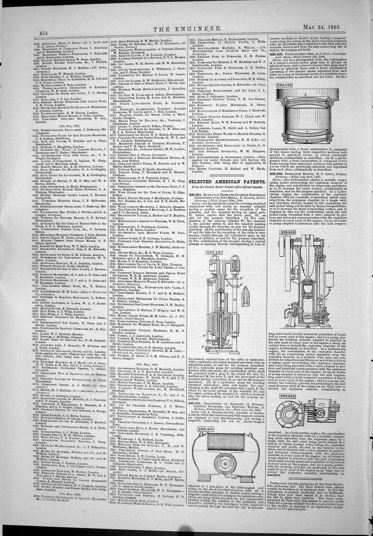 Old Print American Patents 1889 Siemens Higham Schittz Clark Instruments 19th