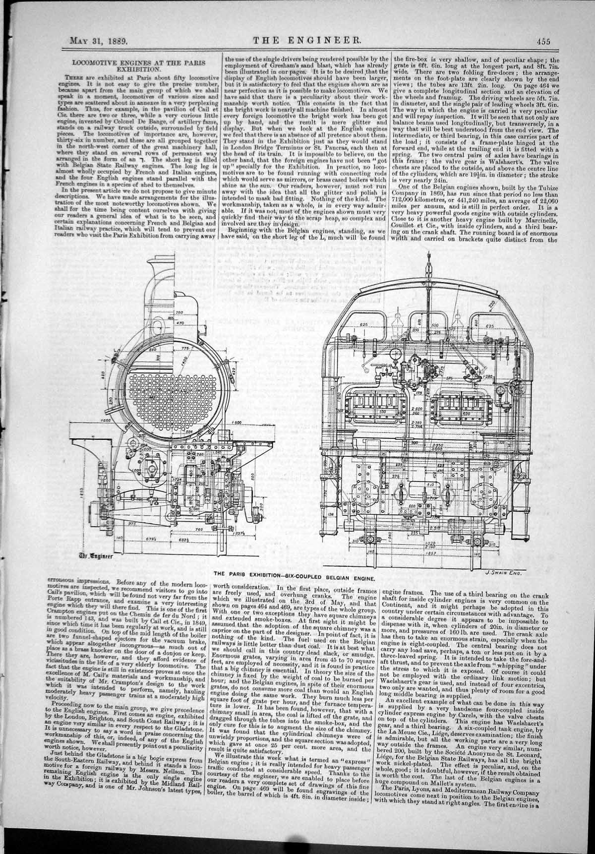 Antique Print 1889 Paris Exhibition Six-Coupled Belgian Train Engine Frame 19th