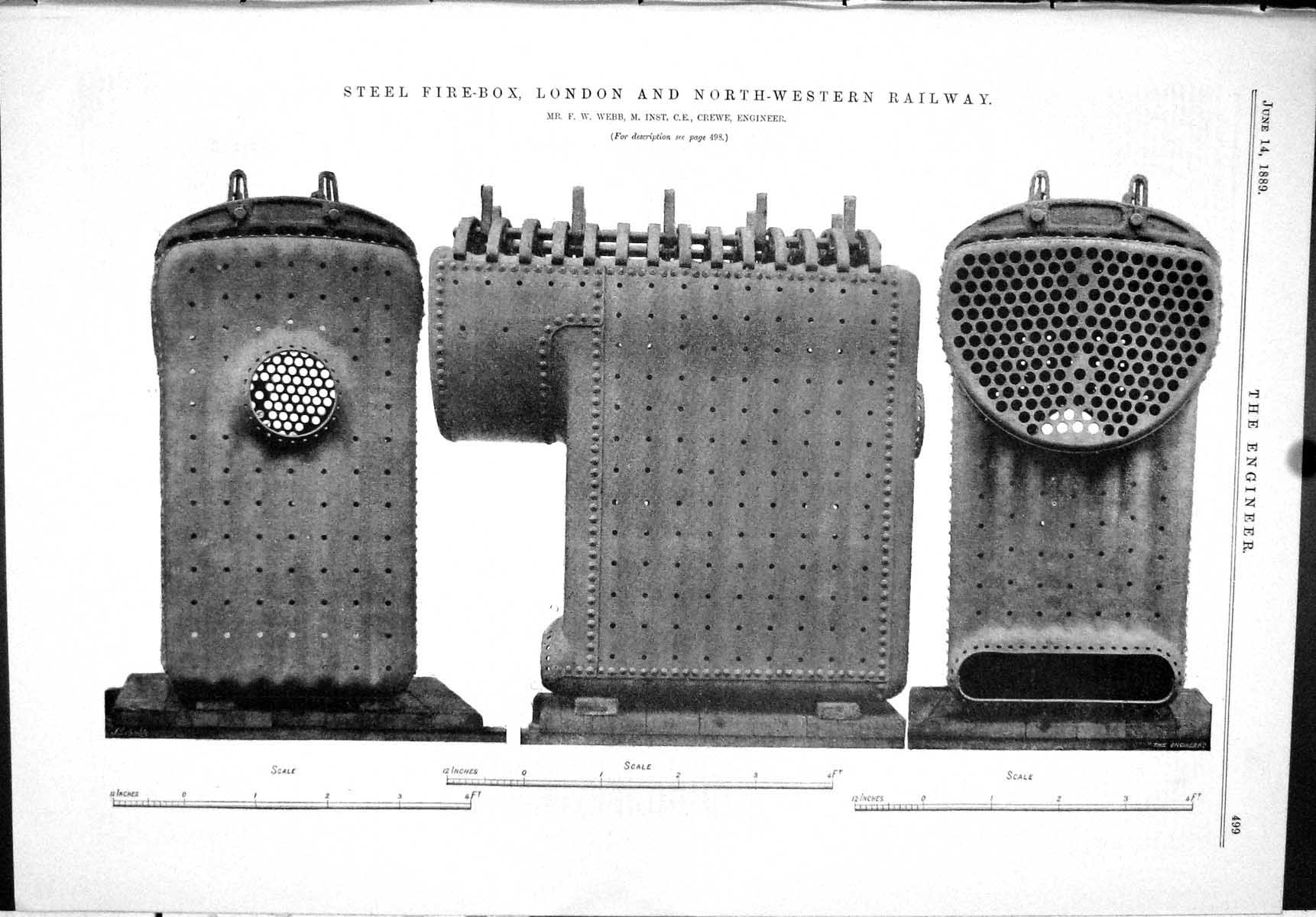 Antique Old Print 1889 Steel Fire-Box London North-Western Railway Webb Crewe