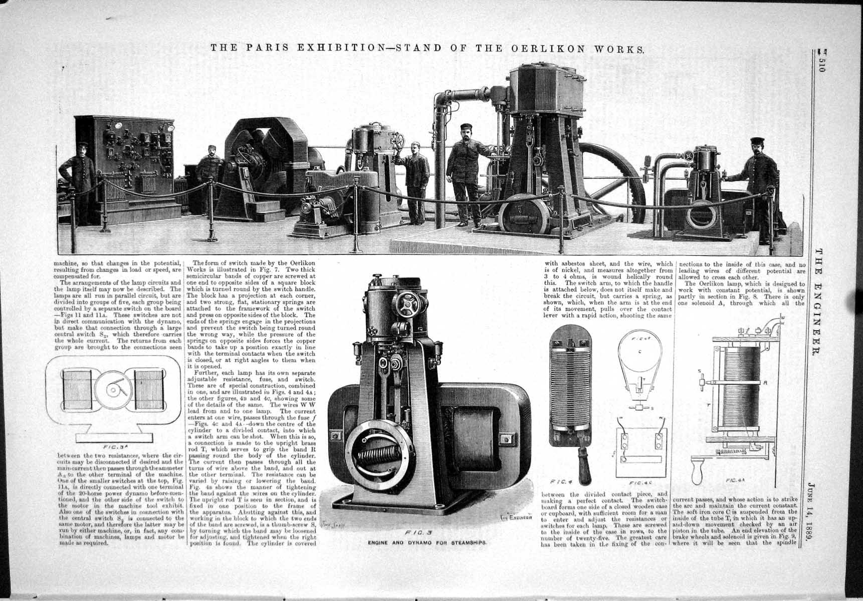 Antique Old Print 1889 Paris Stand Oerlikon Works Dynamo Ateliers D'Oerlikon