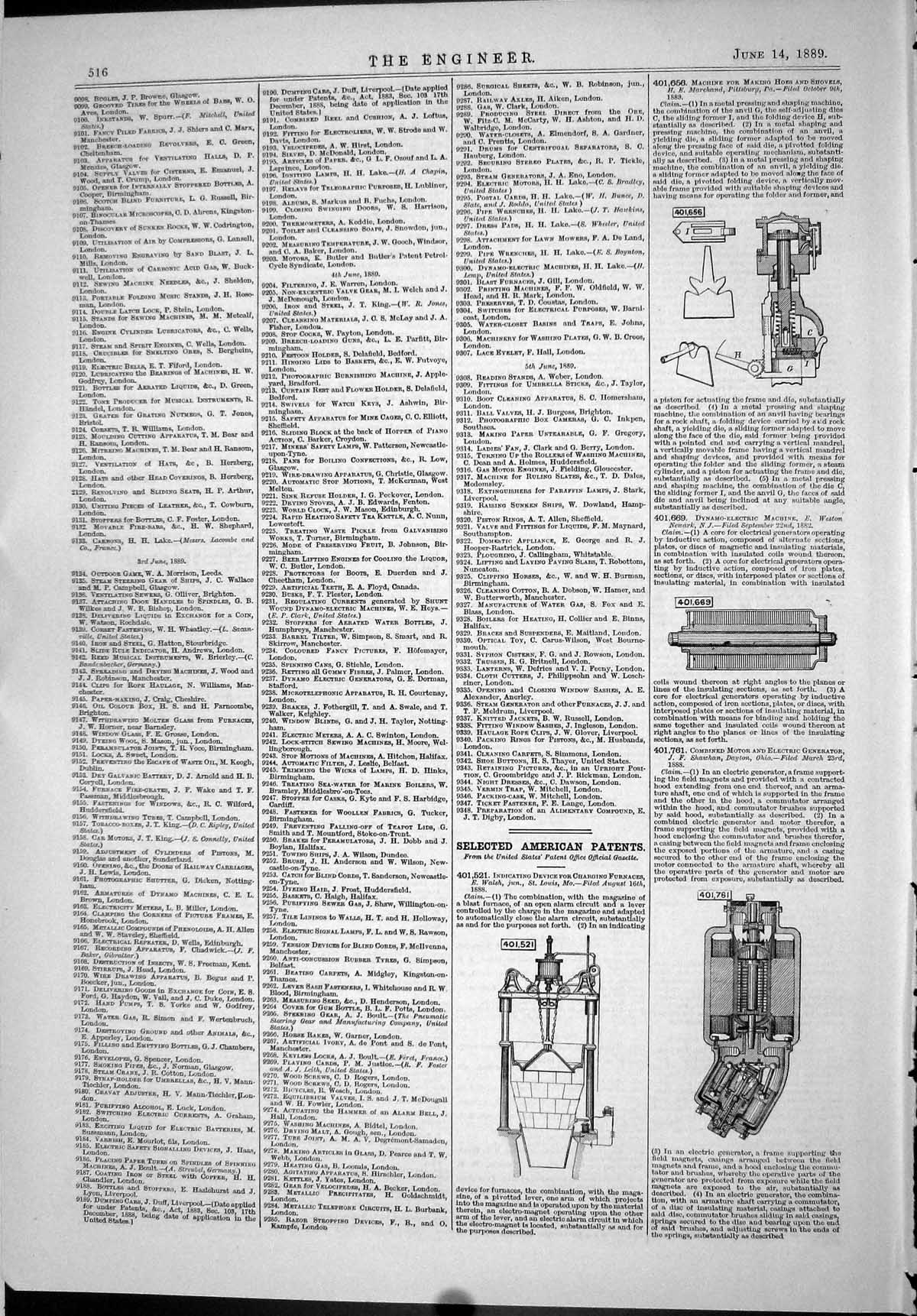 Old Print American Patents 1889 Furnace Walsh Generator Shawhan Machinery 19th