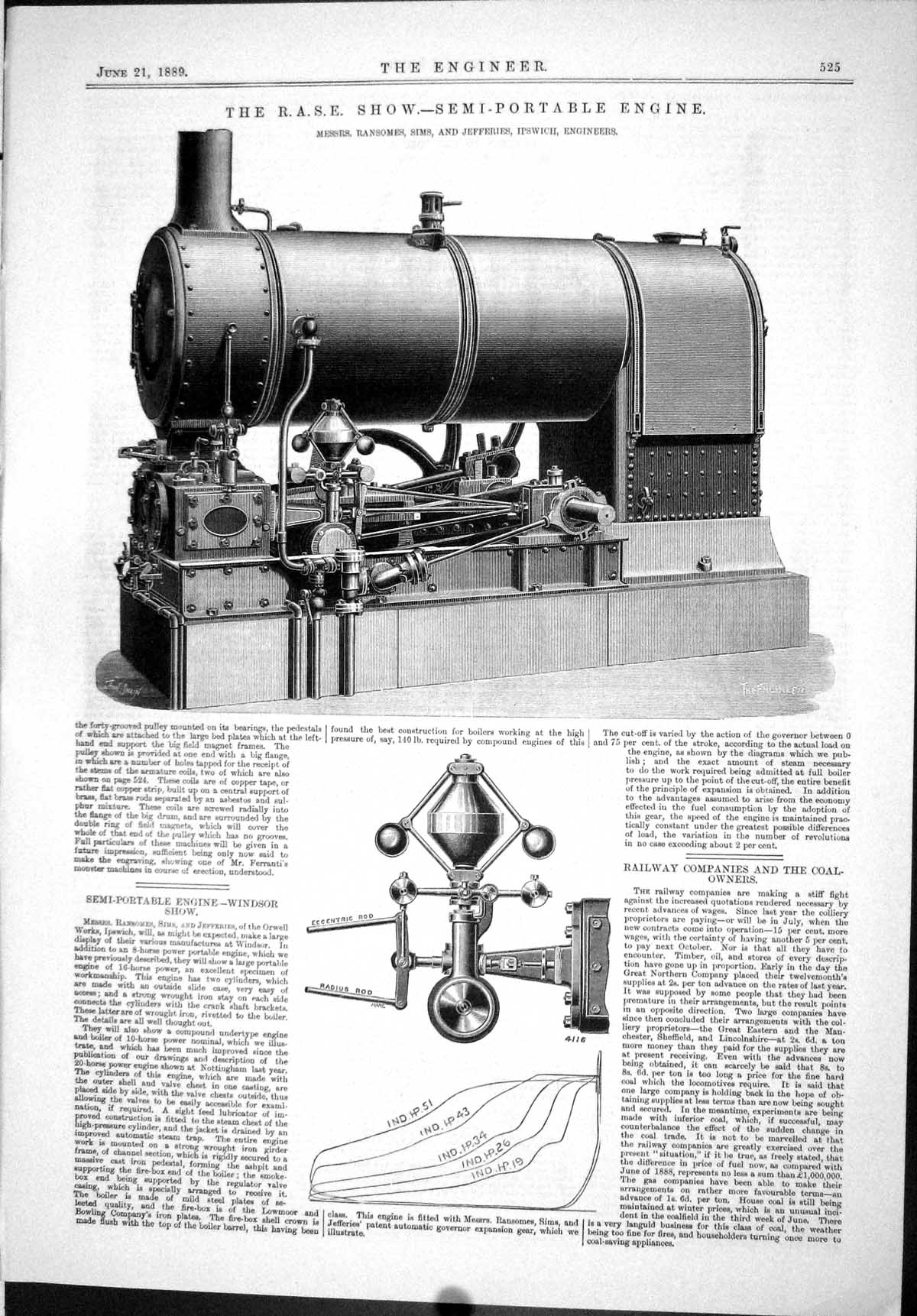 Old Print 1889 R.A.S.E. Show Semi-Portable Engine Ransomes Sims Jefferies 19th