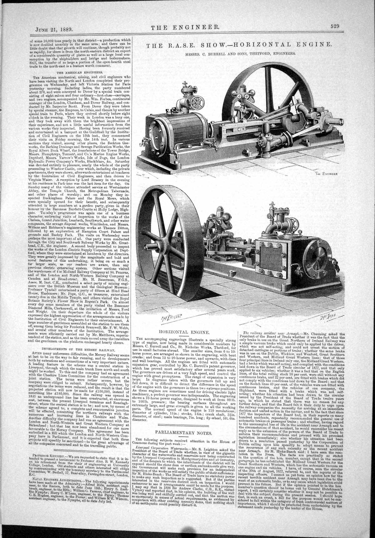 Old Print 1889 R.A.S.E. Show Horizontal Engine Burrell Machinery Thetford 19th